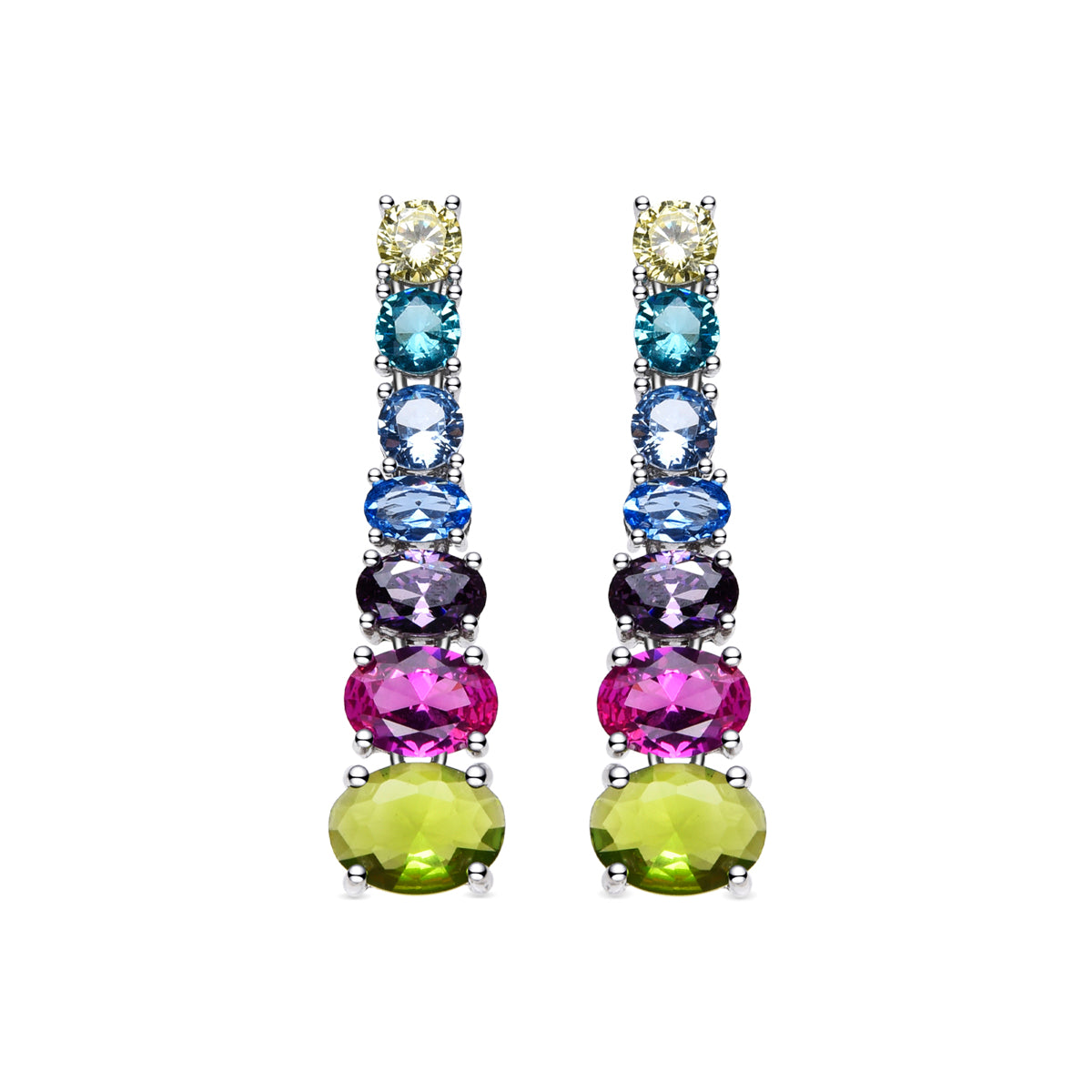 925 Sterling Silver and Multicolor Zirconia Earrings with Rhodium Finish - Zelpo
