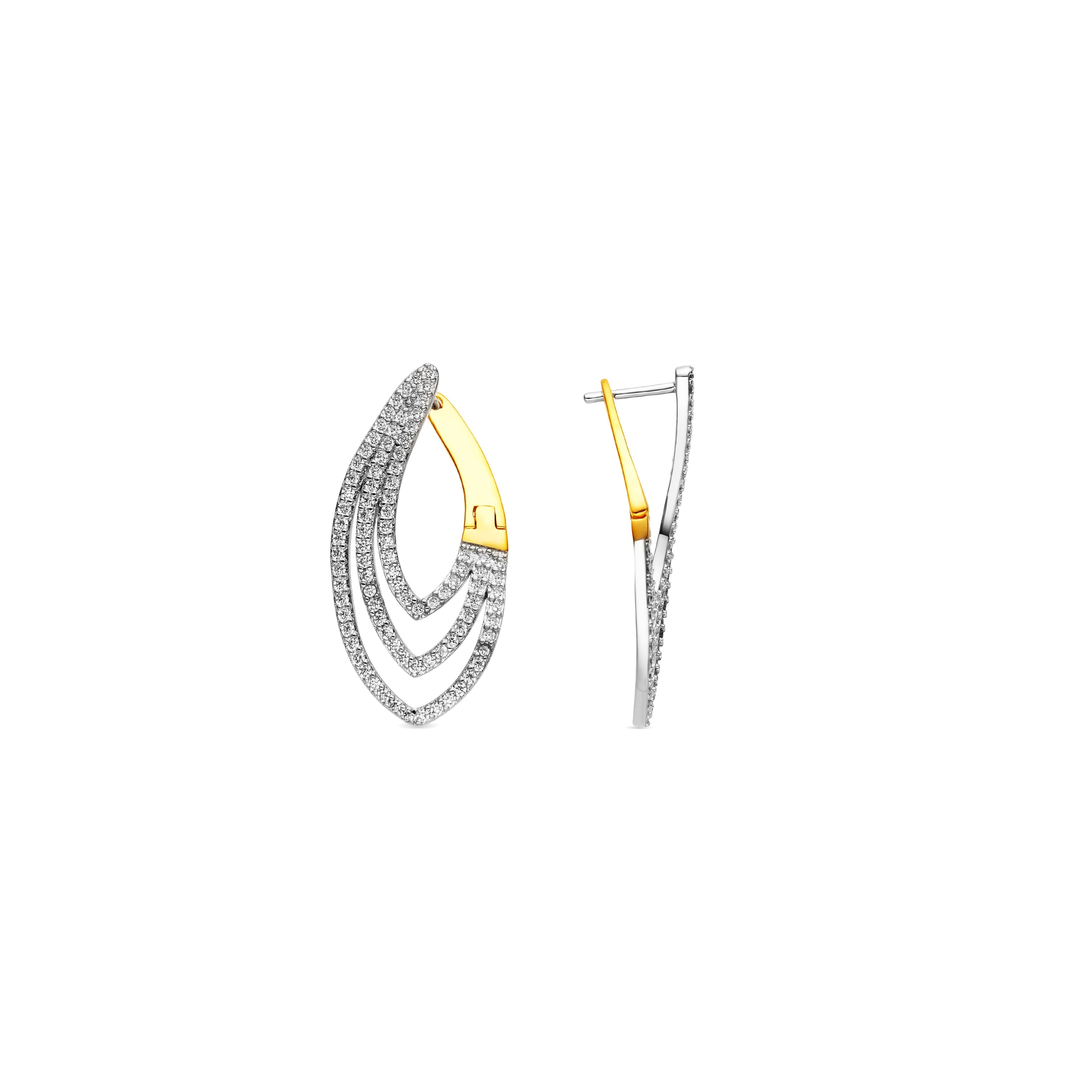 925 Sterling Silver and Brilliant Zirconia Earrings, 18k Gold Finish - Ingau