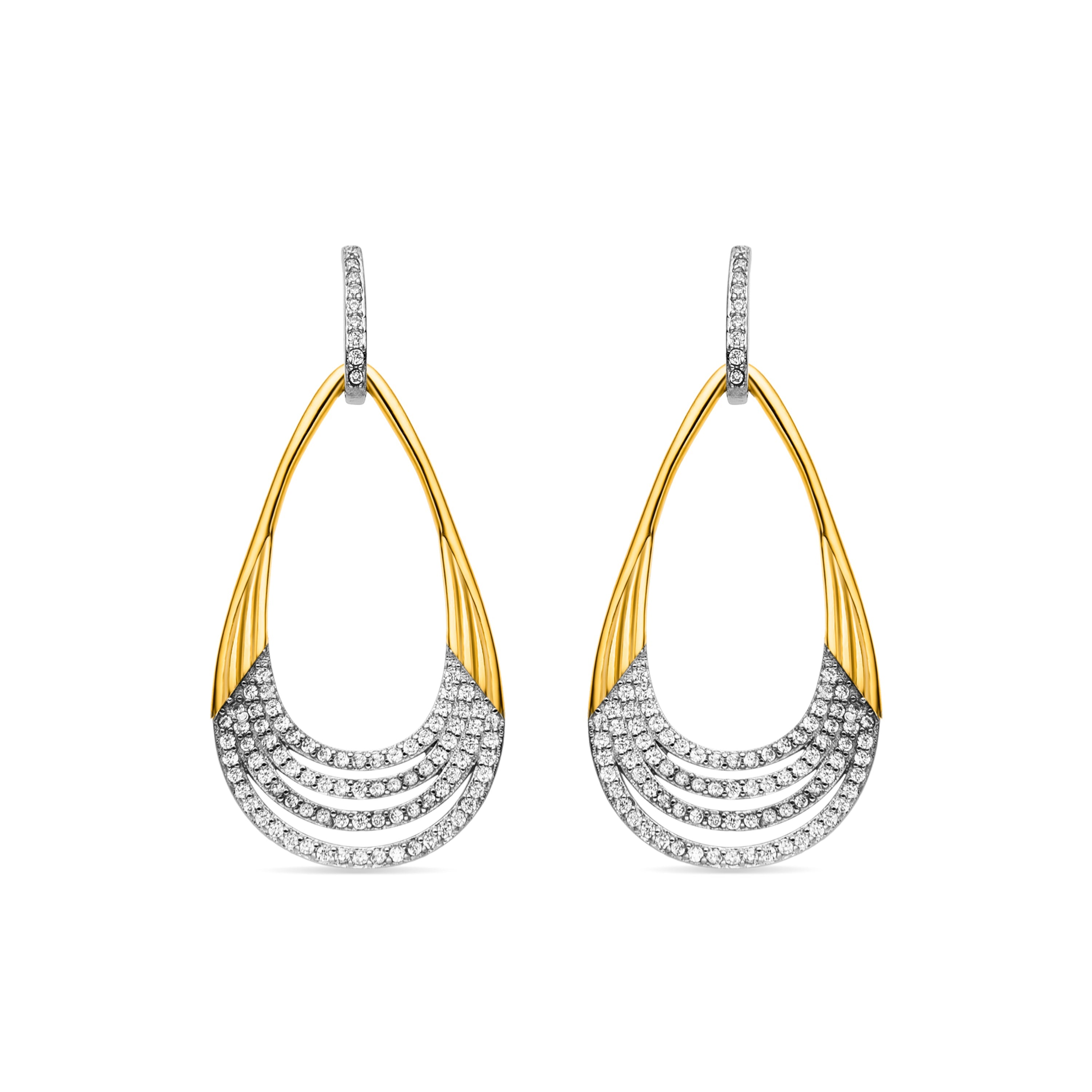 925 Sterling Silver and Brilliant Zirconia Earrings with 18k Gold Finish - Horose