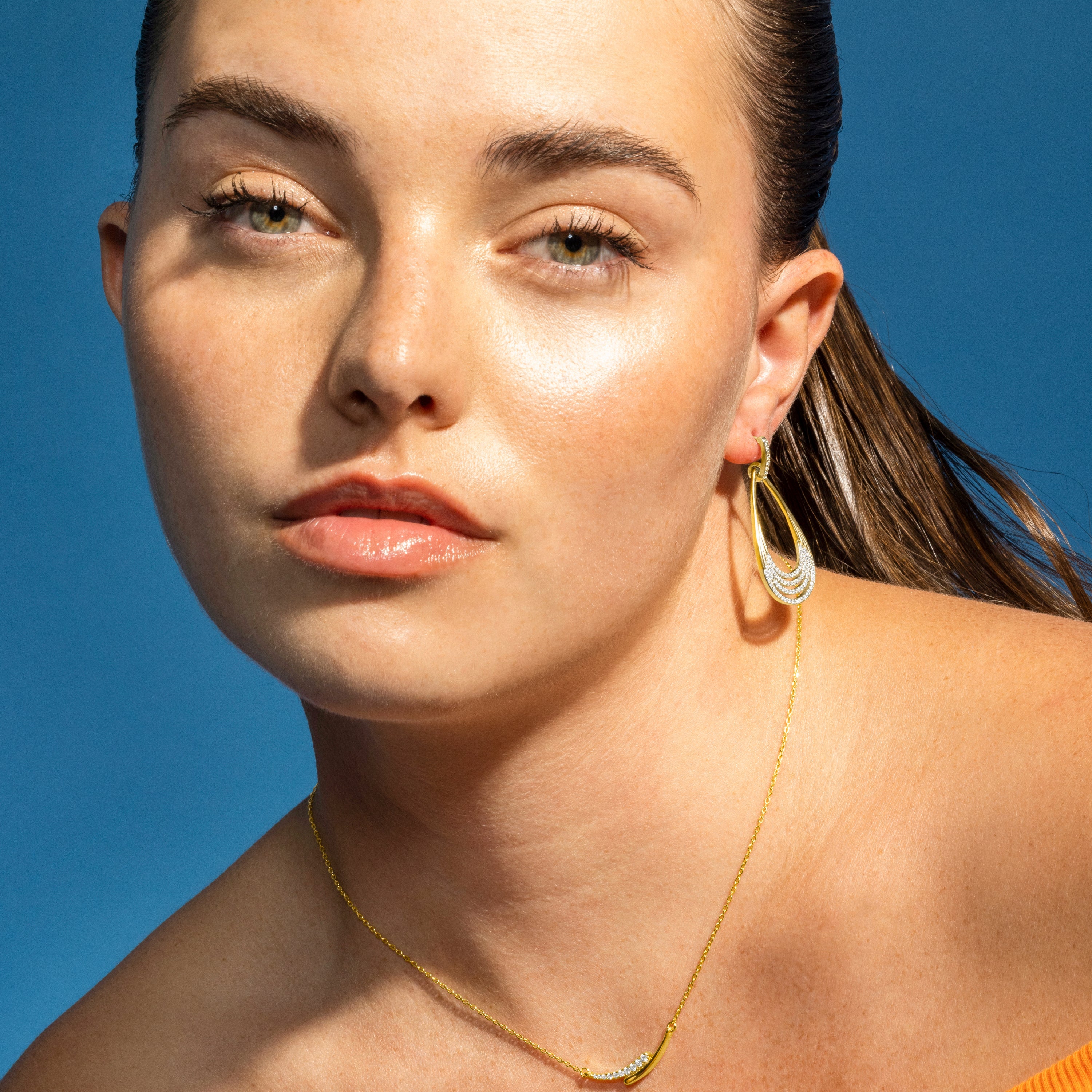925 Sterling Silver and Brilliant Zirconia Earrings with 18k Gold Finish - Horose