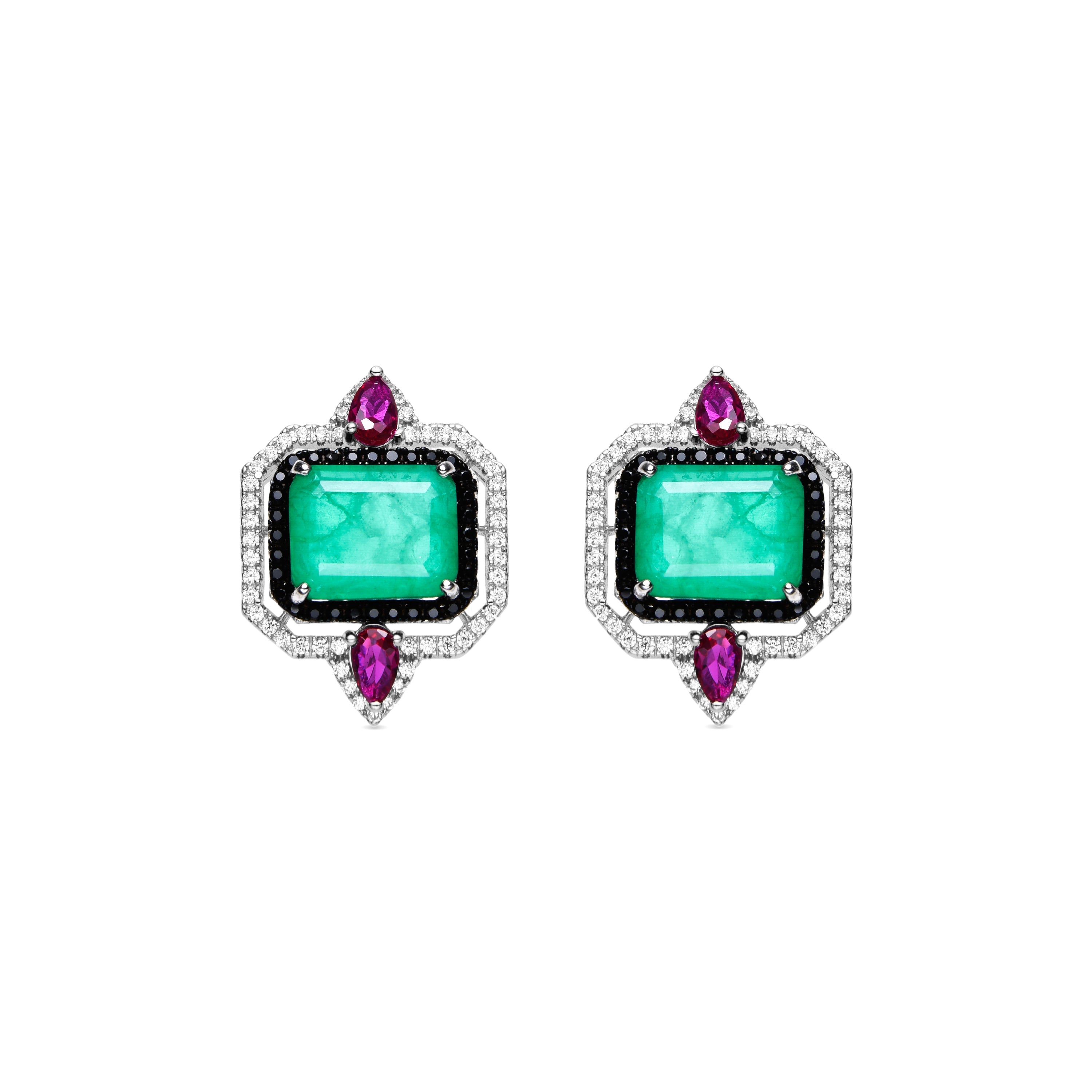 925 Sterling Silver and Green Hydrothermal Quartz Earrings with Rhodium Finish - Malizu