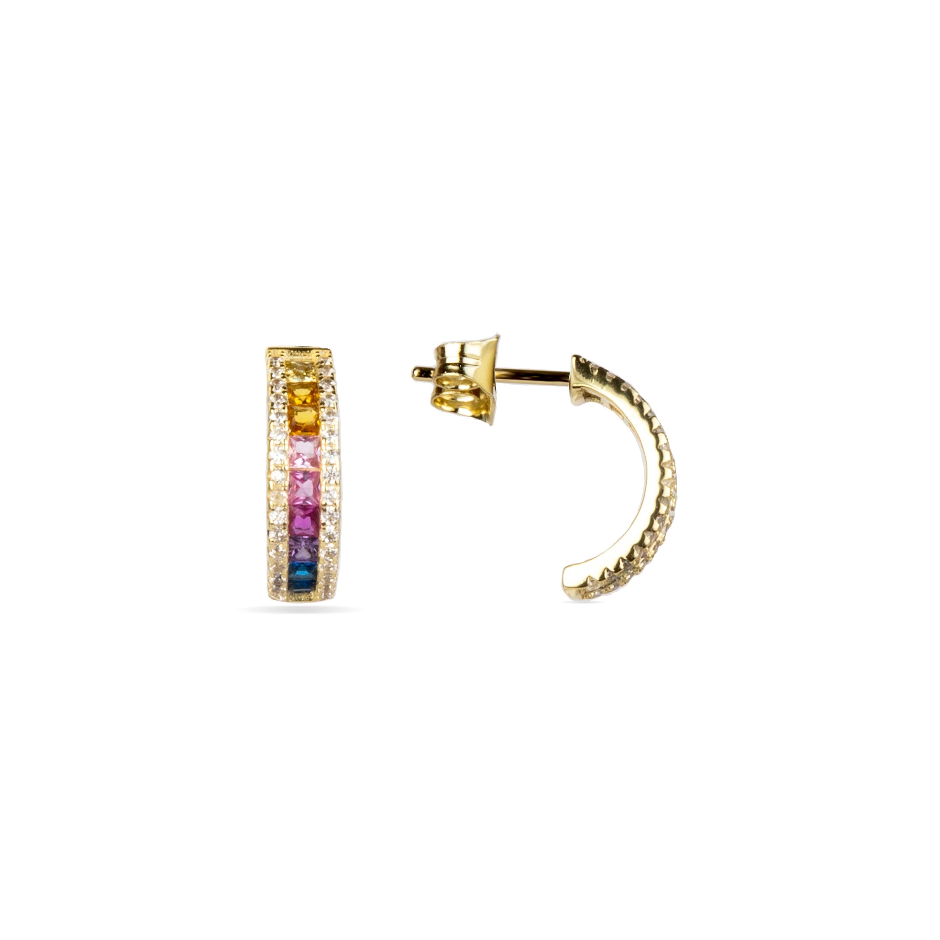 925 Sterling Silver and Multicolor Zirconia Earrings with 18k Gold Finish - Bhaime