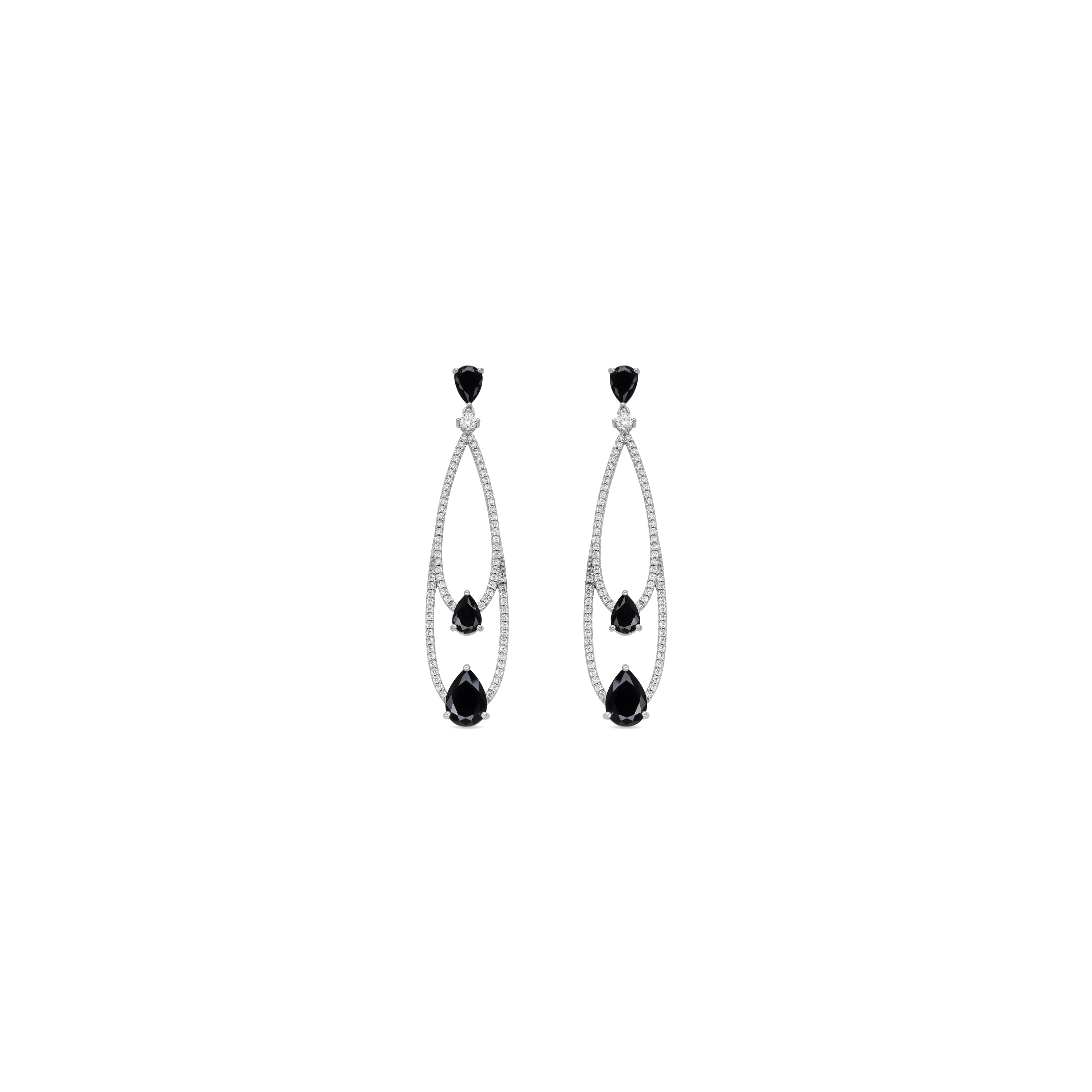 925 Sterling Silver and Onyx Zirconia Earrings with Rhodium Finish - Fim