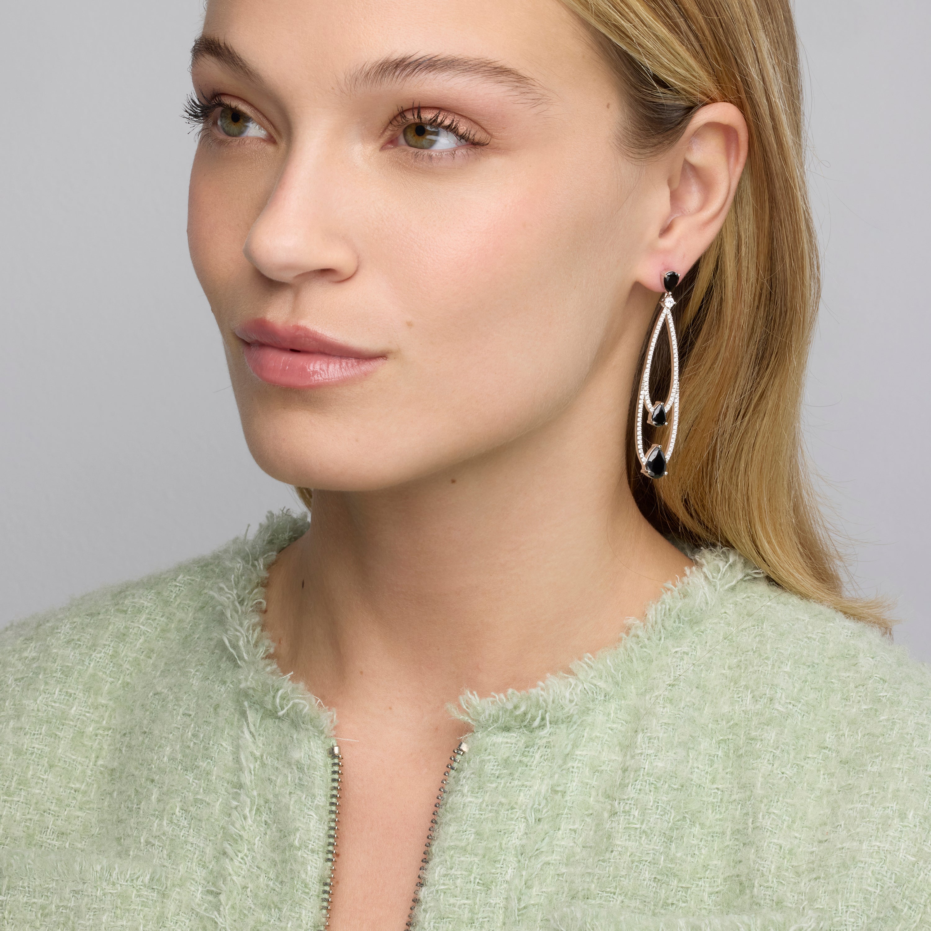 925 Sterling Silver and Onyx Zirconia Earrings with Rhodium Finish - Fim