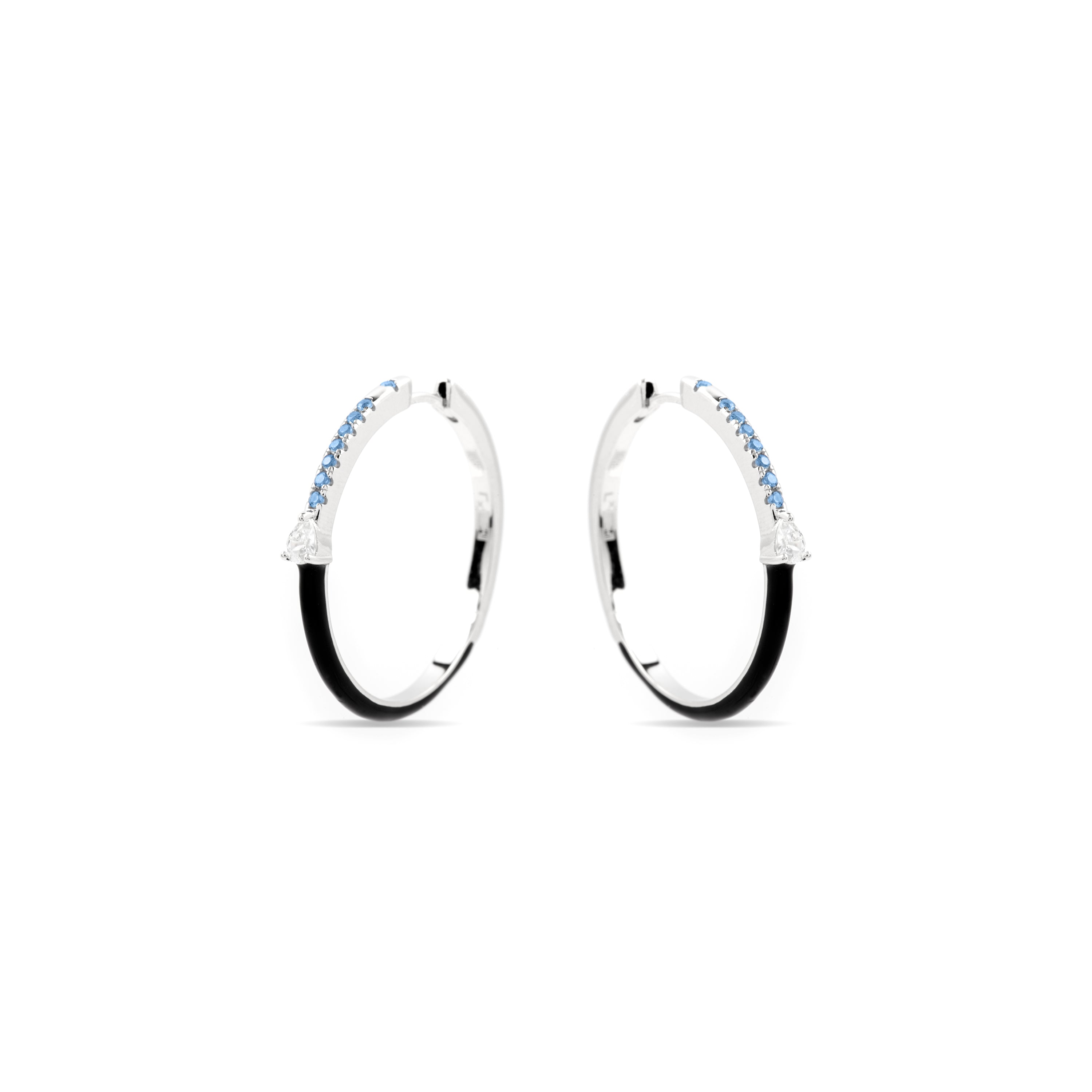 Brincos de Prata 925 com Zircônia Azul Topázio, acabamento rodinado - Drado