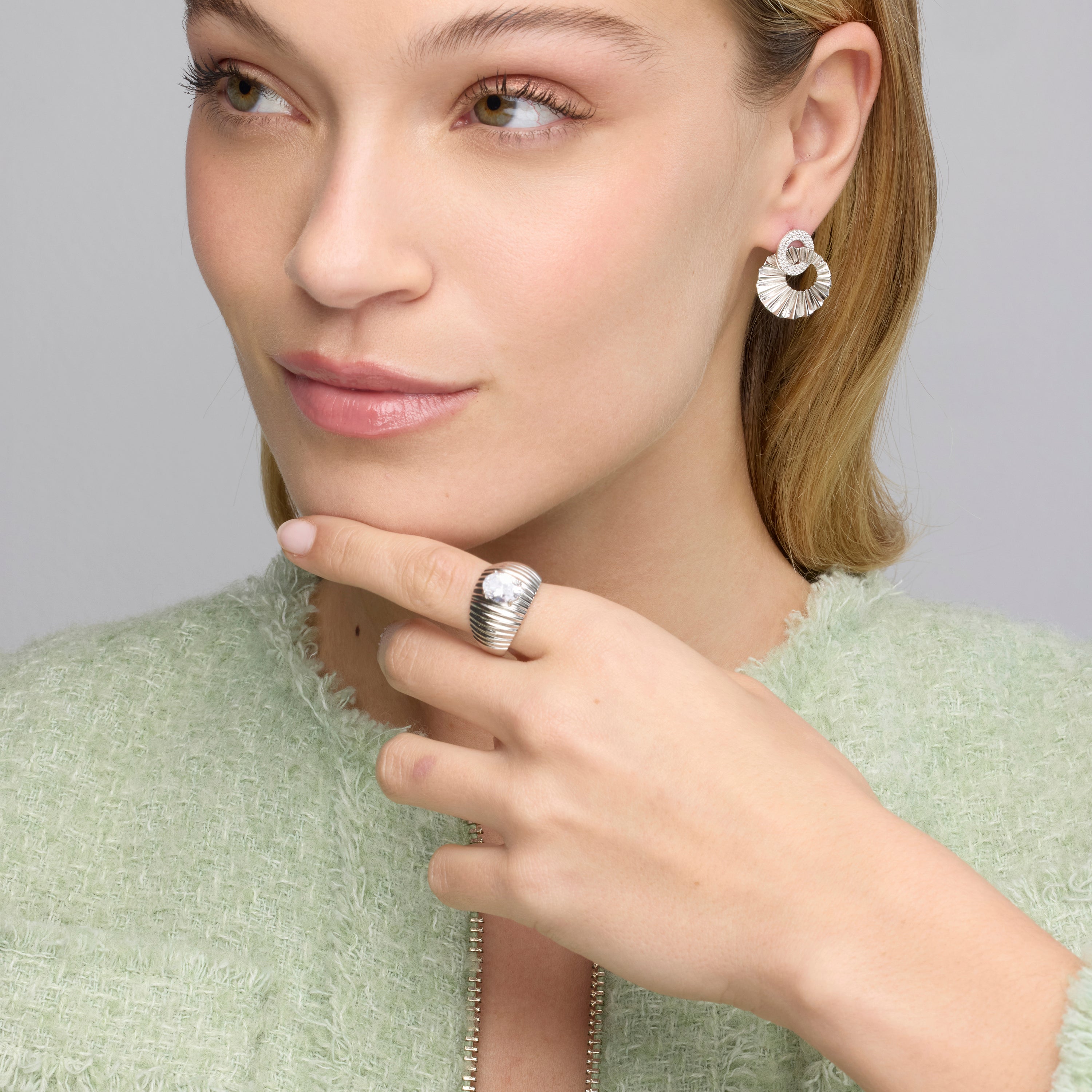 925 Sterling Silver and Brilliant Zirconia Earrings, Rhodium Finish - Hafa