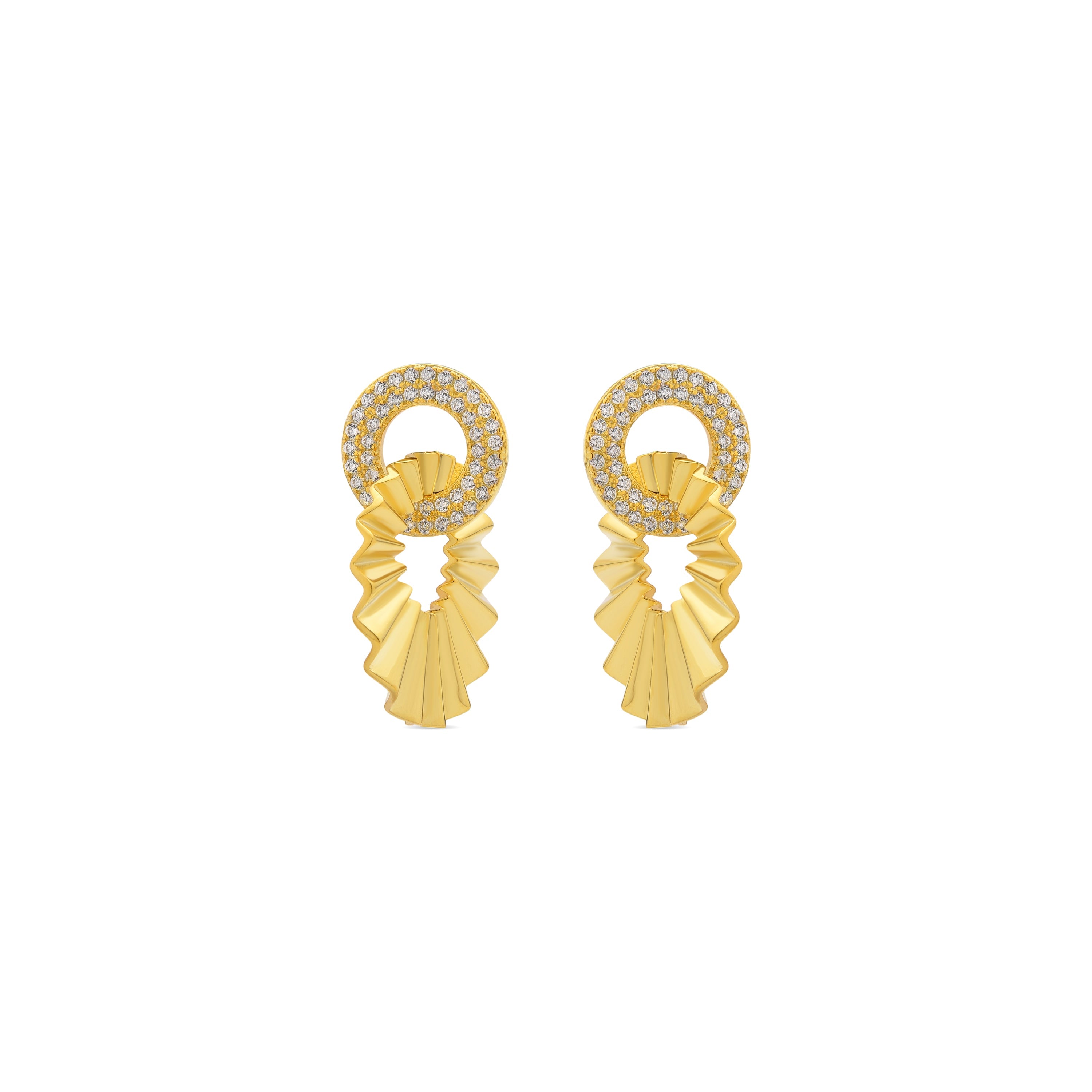 925 Sterling Silver and Brilliant Zirconia Earrings in 18k Yellow Gold Finish - Hafa