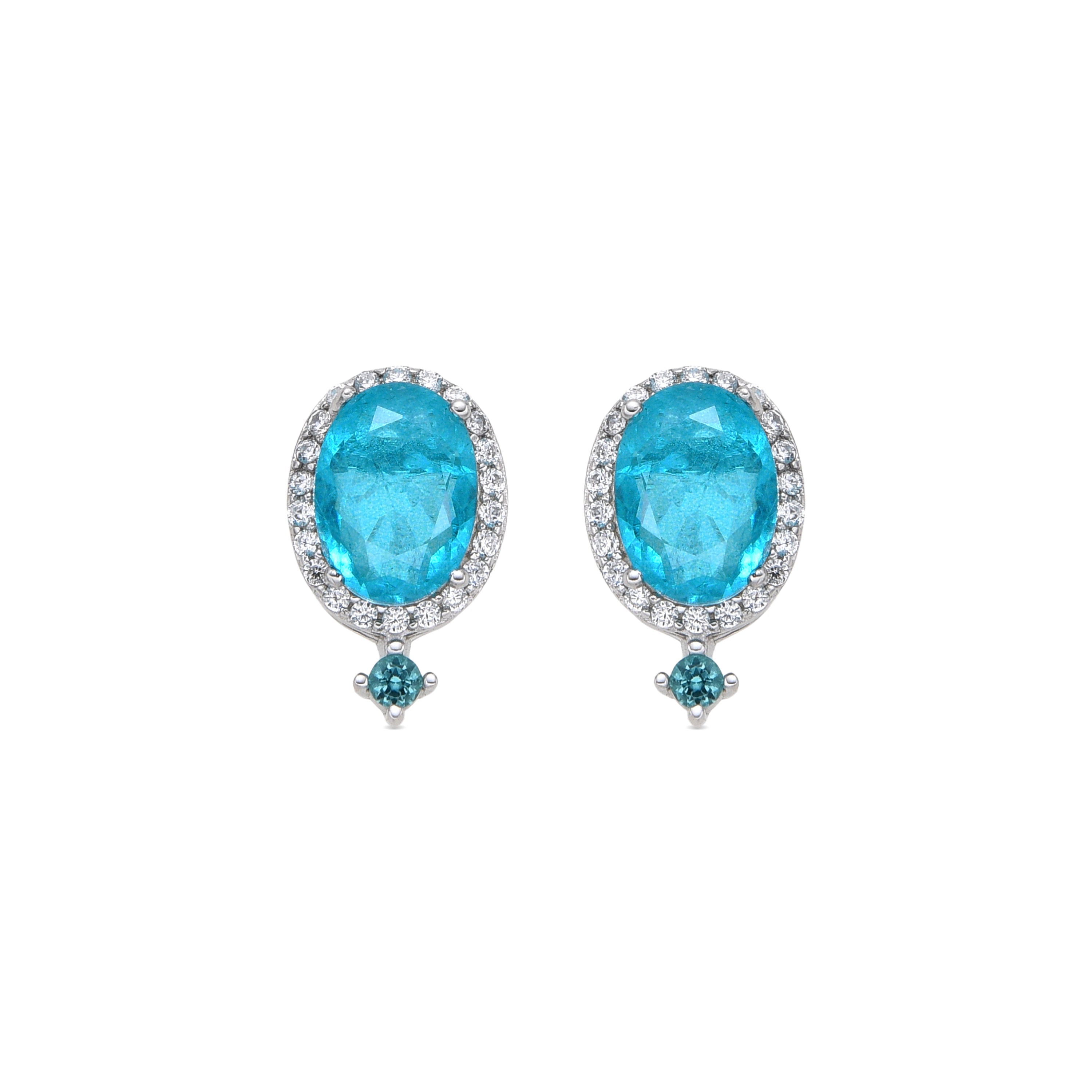925 Sterling Silver and Paraiba Green Hydrothermal Quartz Earrings with Rhodium Finish - Ikner
