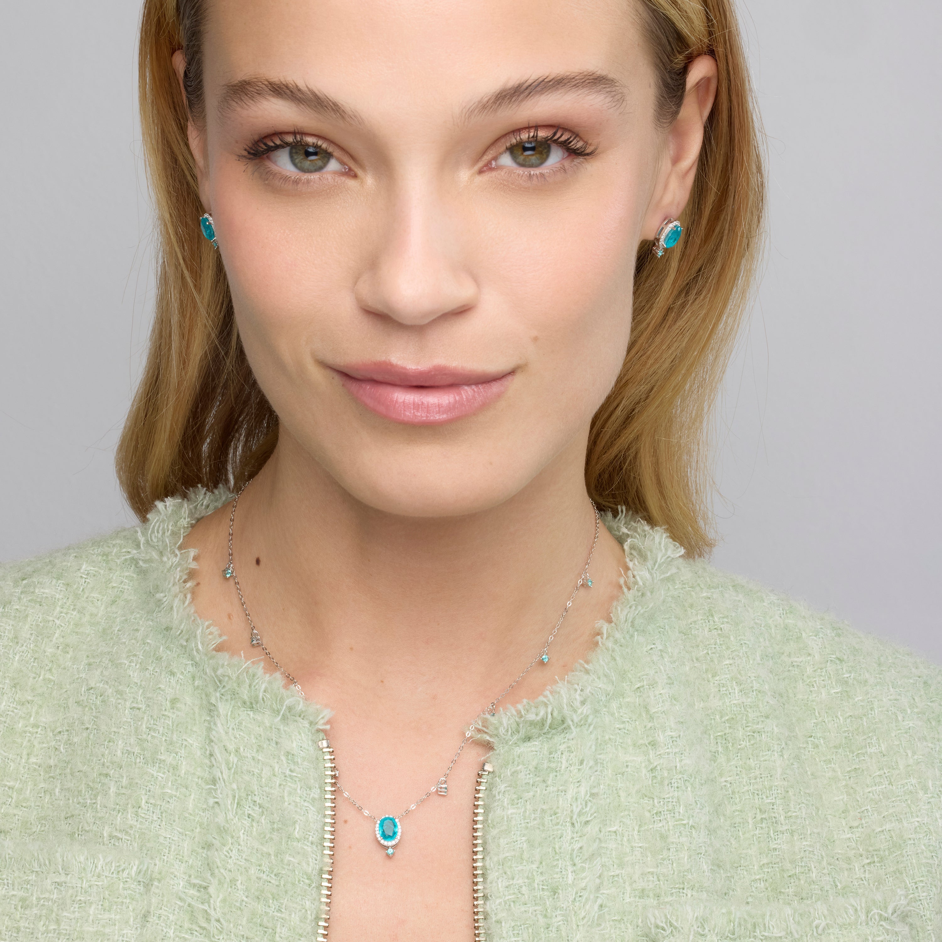 925 Sterling Silver and Paraiba Green Hydrothermal Quartz Earrings with Rhodium Finish - Ikner