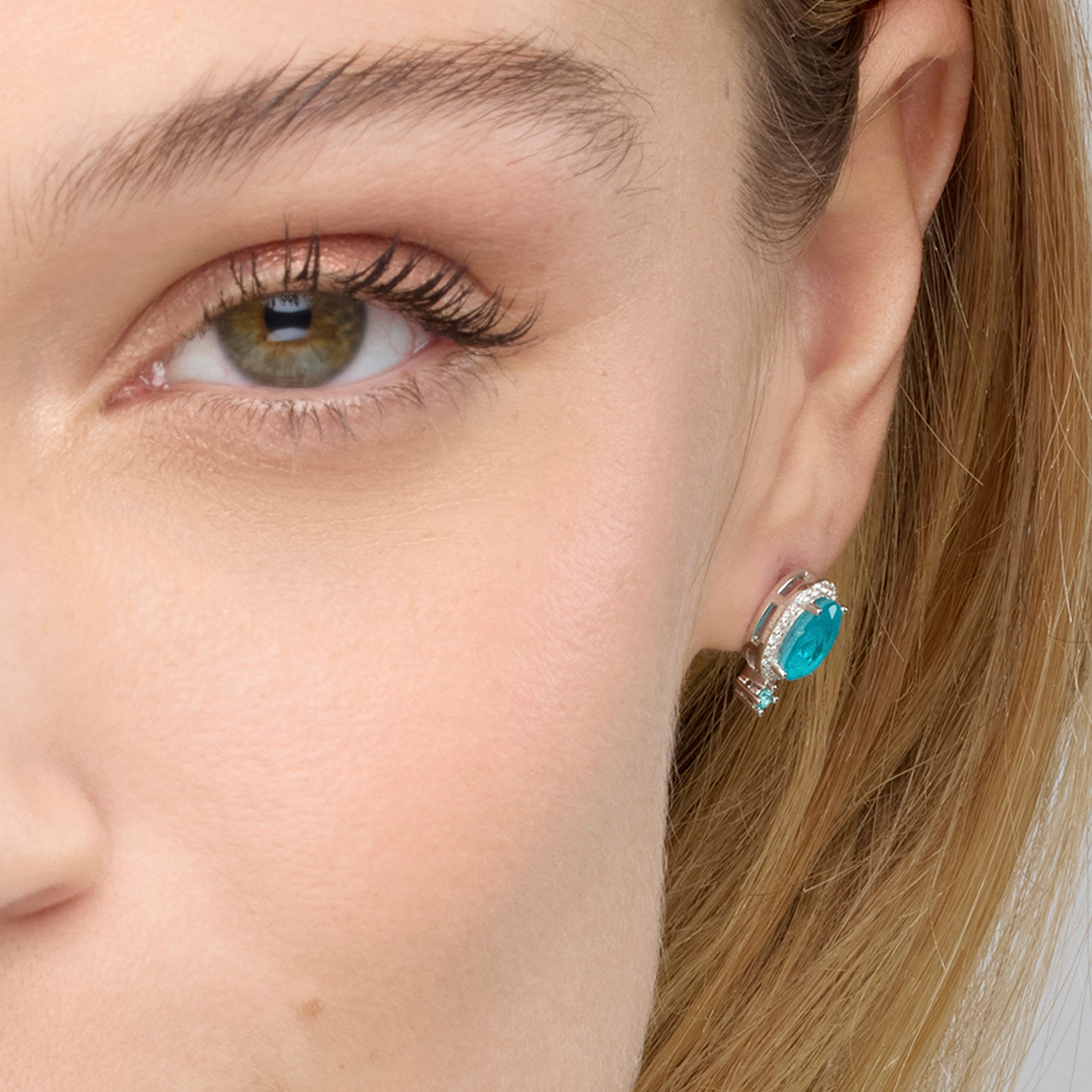925 Sterling Silver and Paraiba Green Hydrothermal Quartz Earrings with Rhodium Finish - Ikner