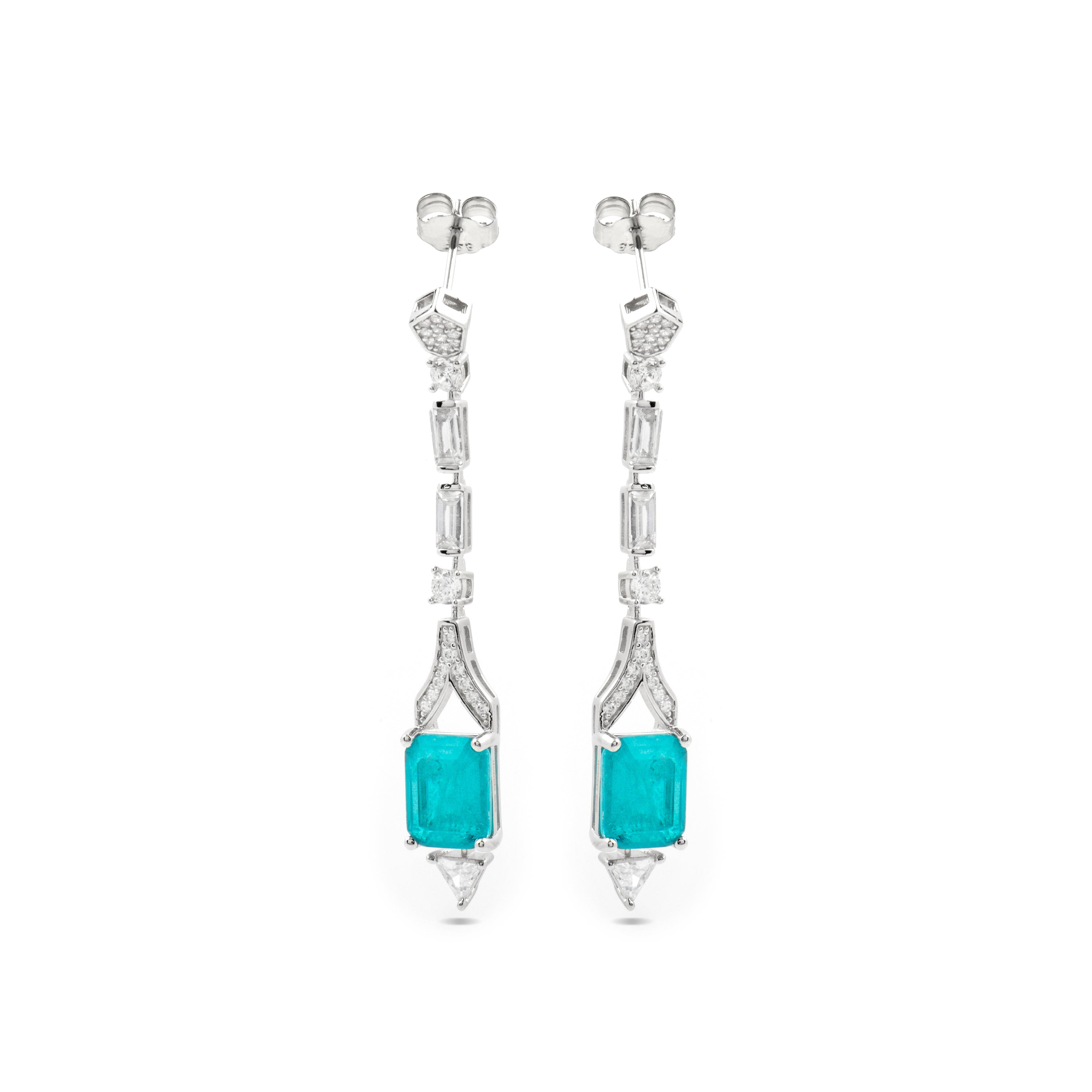 925 Sterling Silver and Paraiba Green Hydrothermal Quartz Earrings with Rhodium Finish - Slaran