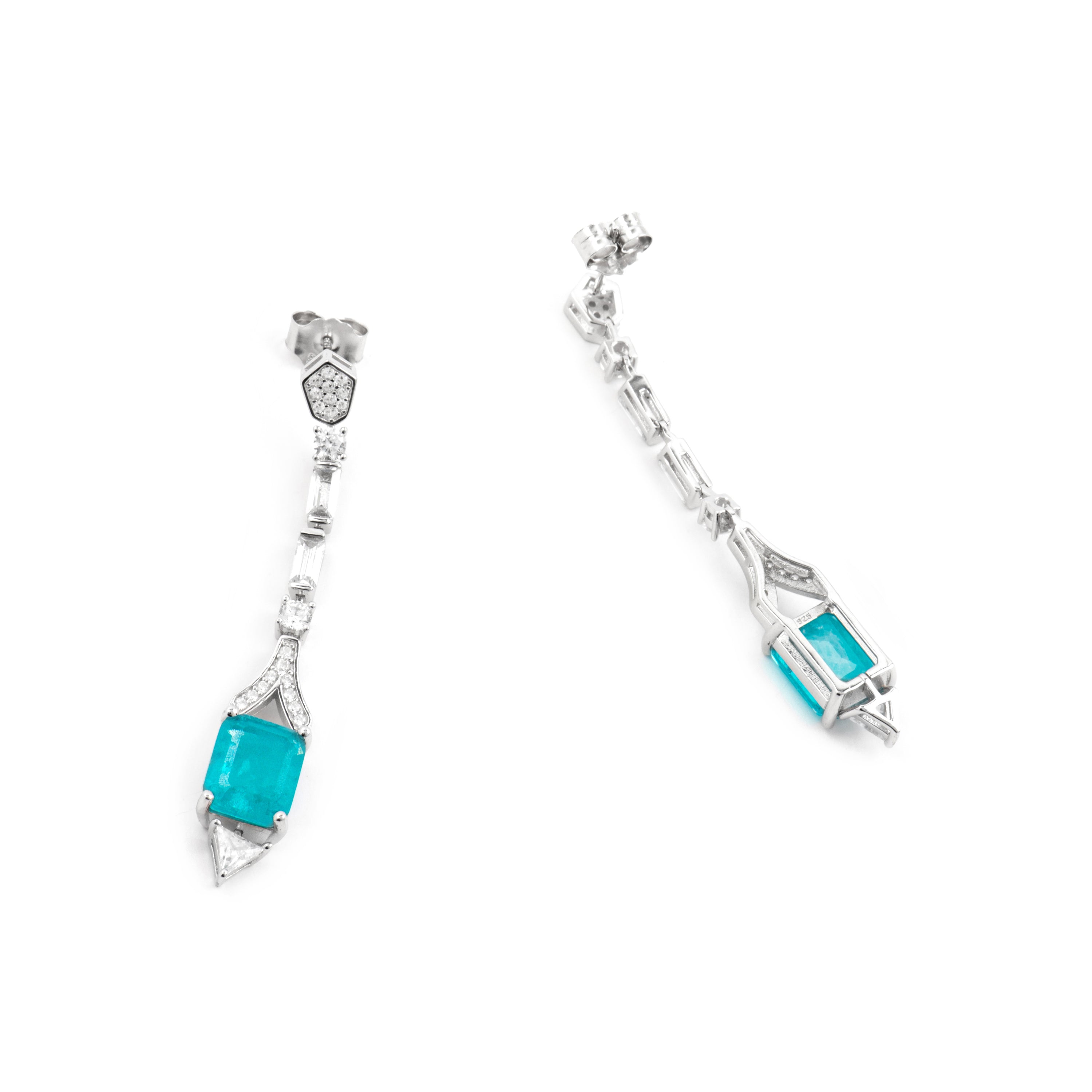 925 Sterling Silver and Paraiba Green Hydrothermal Quartz Earrings with Rhodium Finish - Slaran
