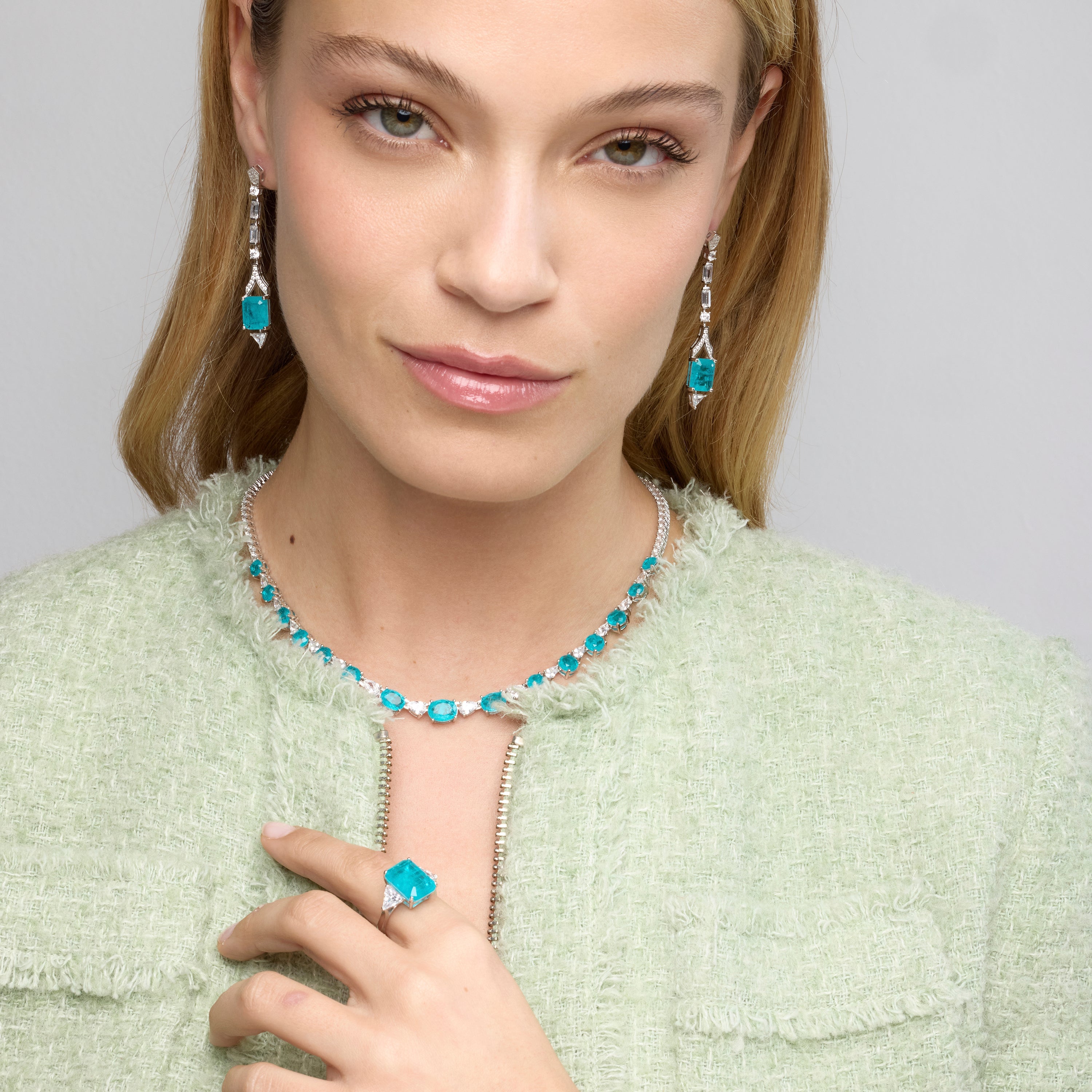925 Sterling Silver and Paraiba Green Hydrothermal Quartz Earrings with Rhodium Finish - Slaran