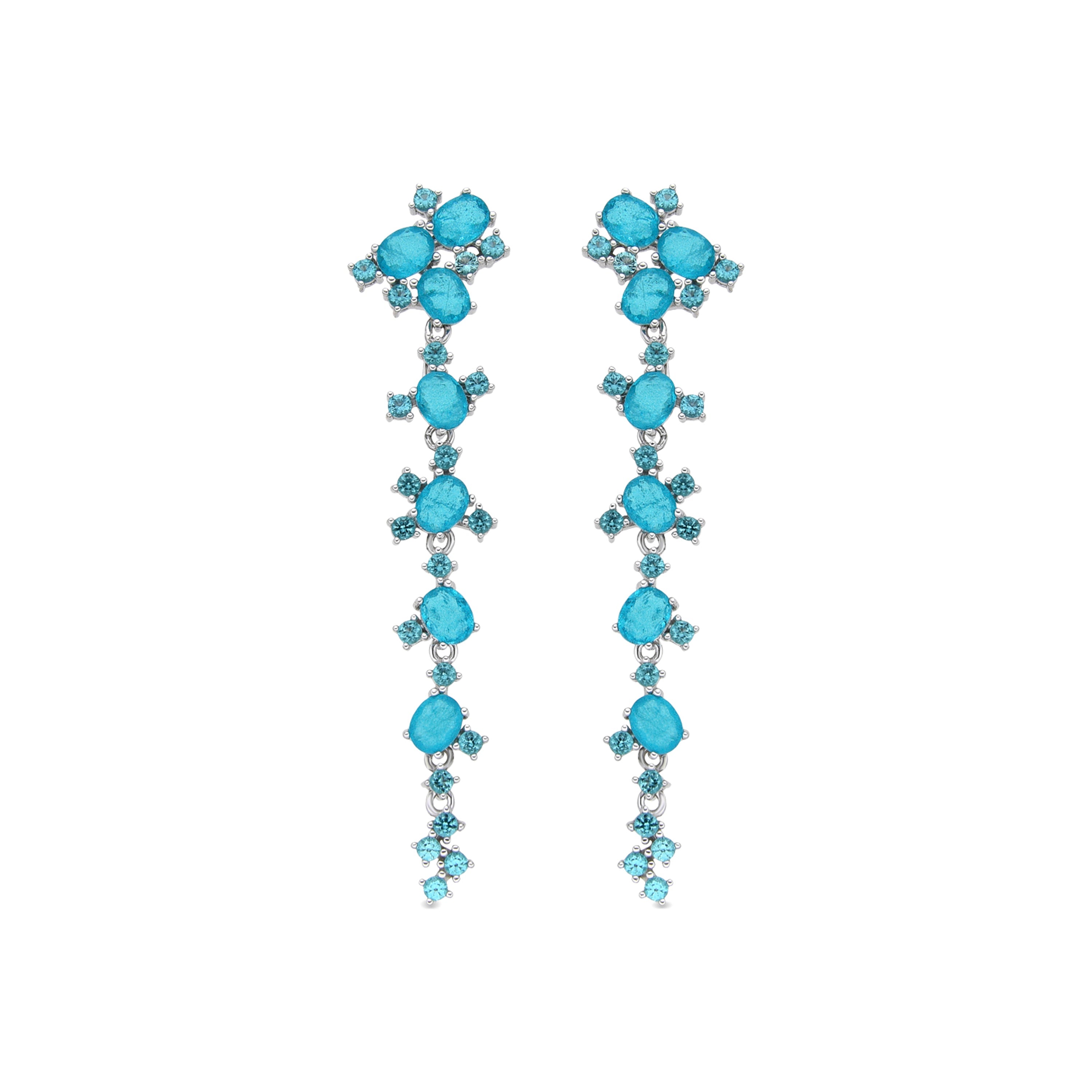 925 Sterling Silver and Paraiba Green Hydrothermal Quartz Earrings with Rhodium Finish - Jaitha