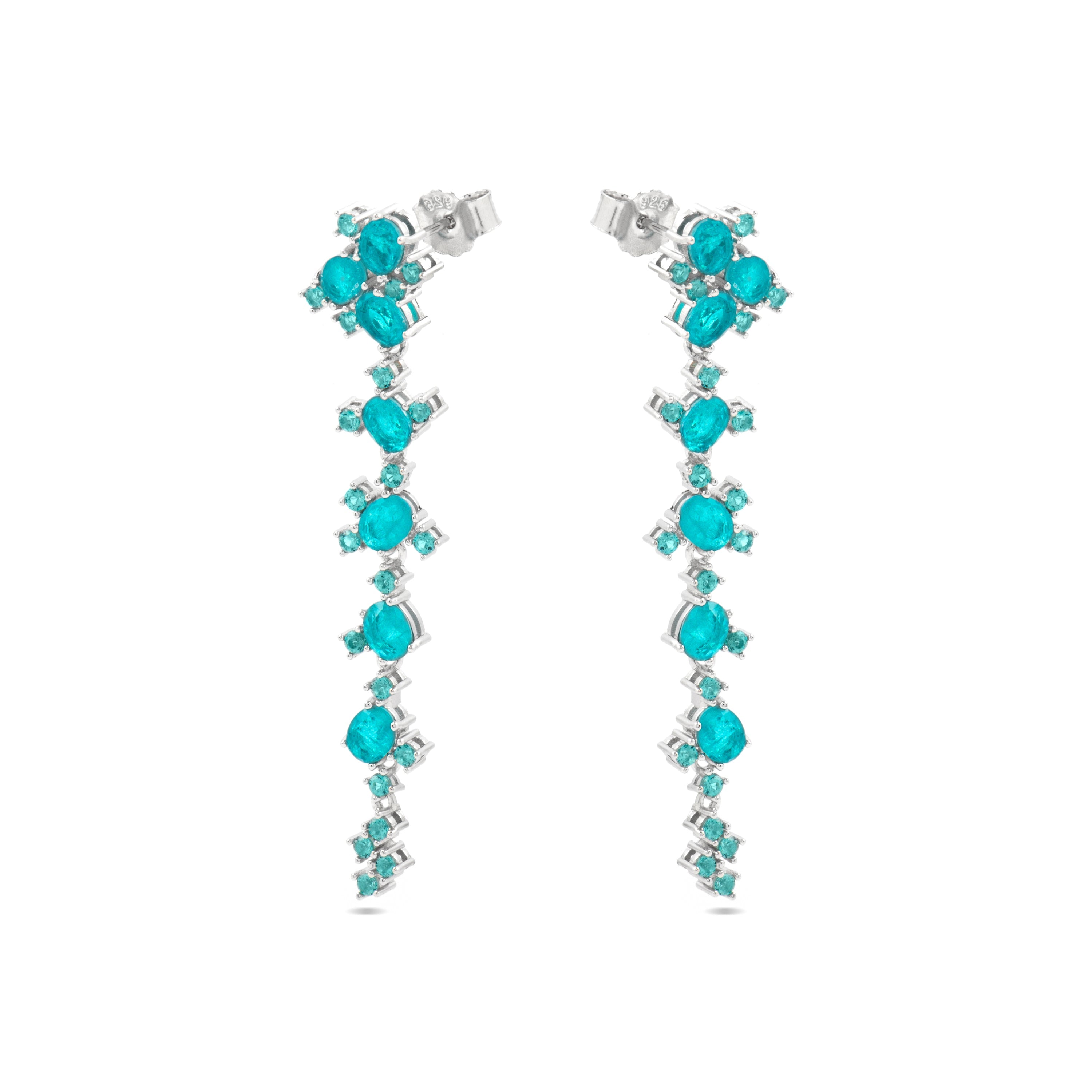 925 Sterling Silver and Paraiba Green Hydrothermal Quartz Earrings with Rhodium Finish - Jaitha