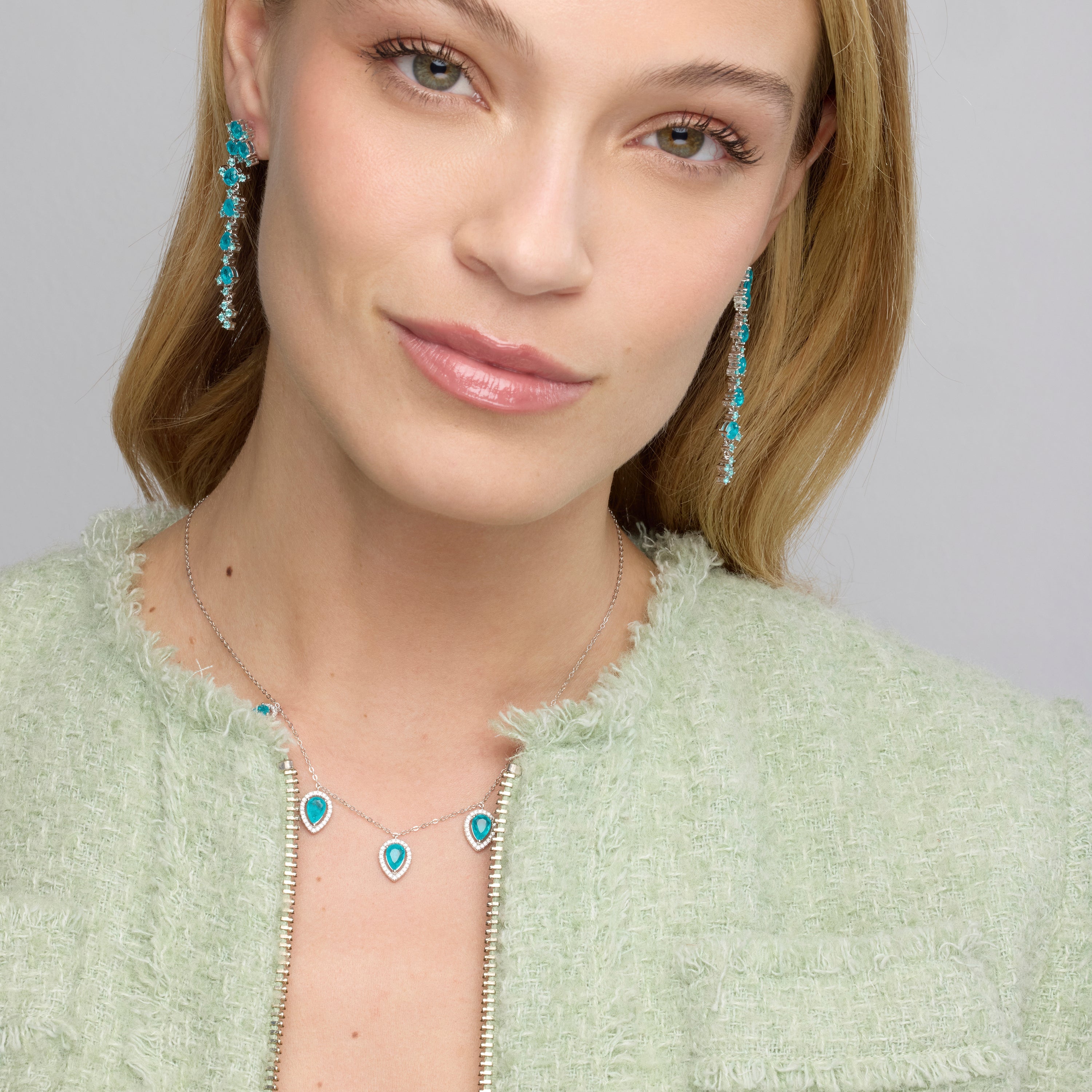 925 Sterling Silver and Paraiba Green Hydrothermal Quartz Earrings with Rhodium Finish - Jaitha