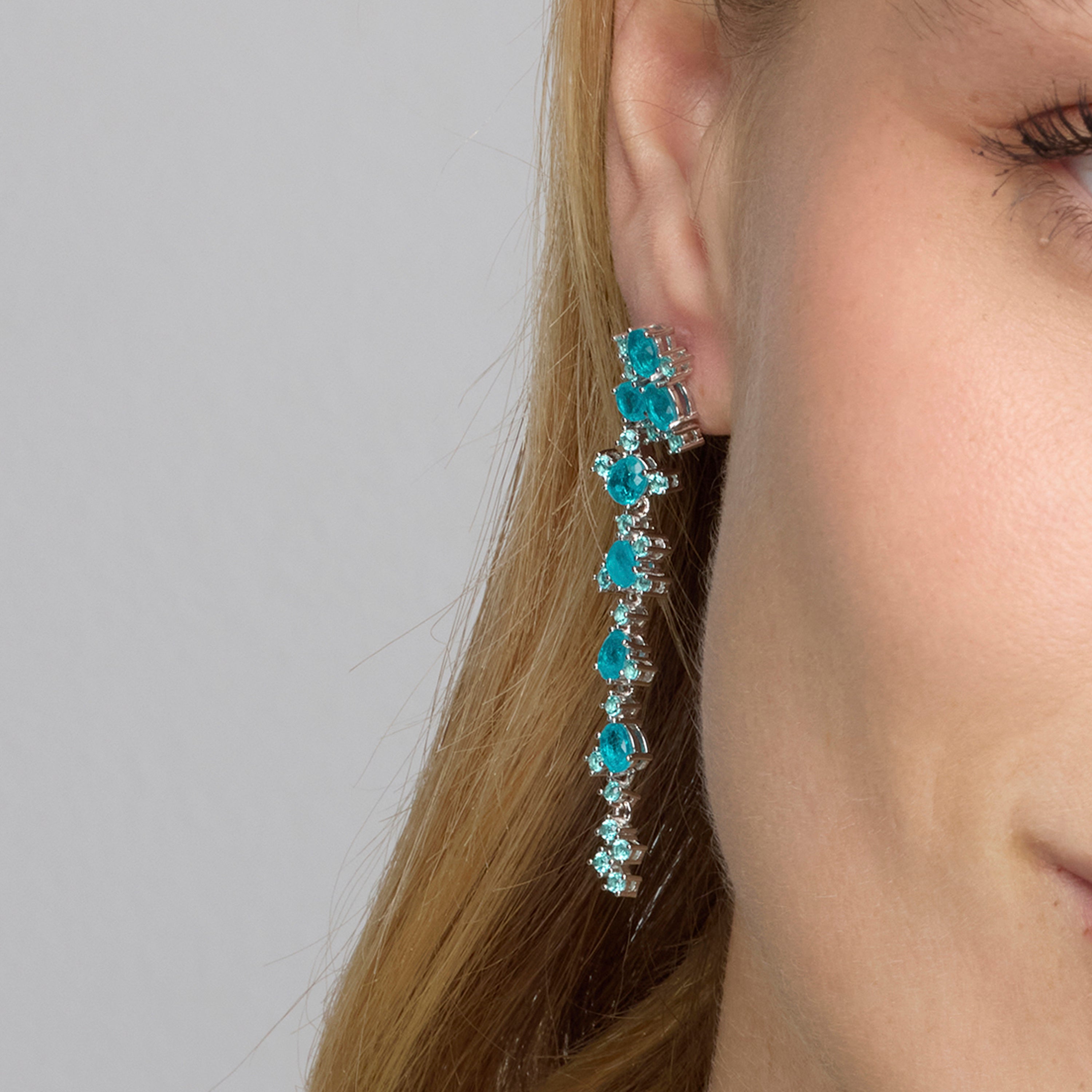 925 Sterling Silver and Paraiba Green Hydrothermal Quartz Earrings with Rhodium Finish - Jaitha