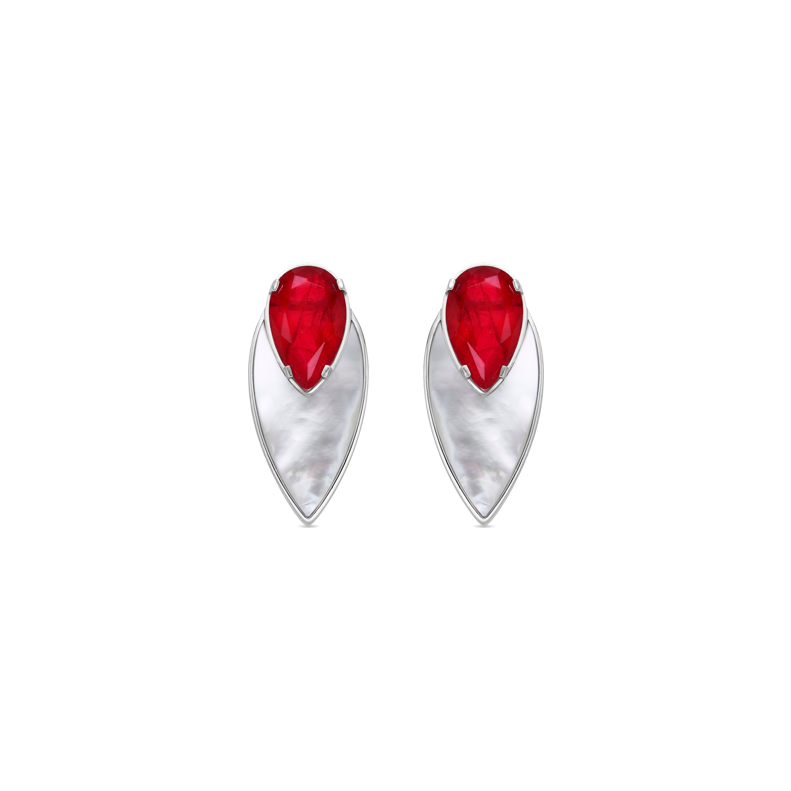 925 Sterling Silver and Hydrothermal Cherry Quartz Earrings with Rhodium Finish - Grywi