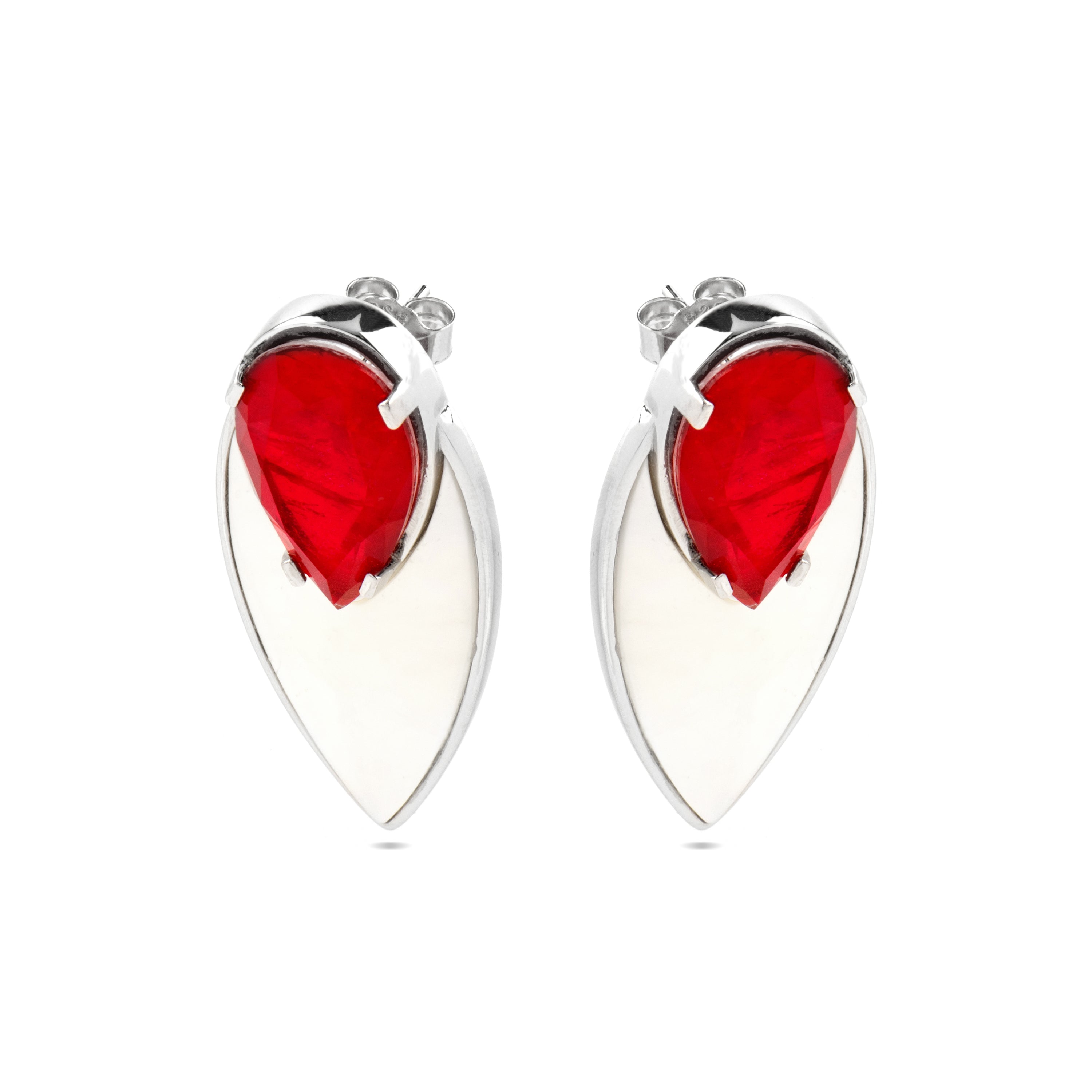 925 Sterling Silver and Hydrothermal Cherry Quartz Earrings with Rhodium Finish - Grywi