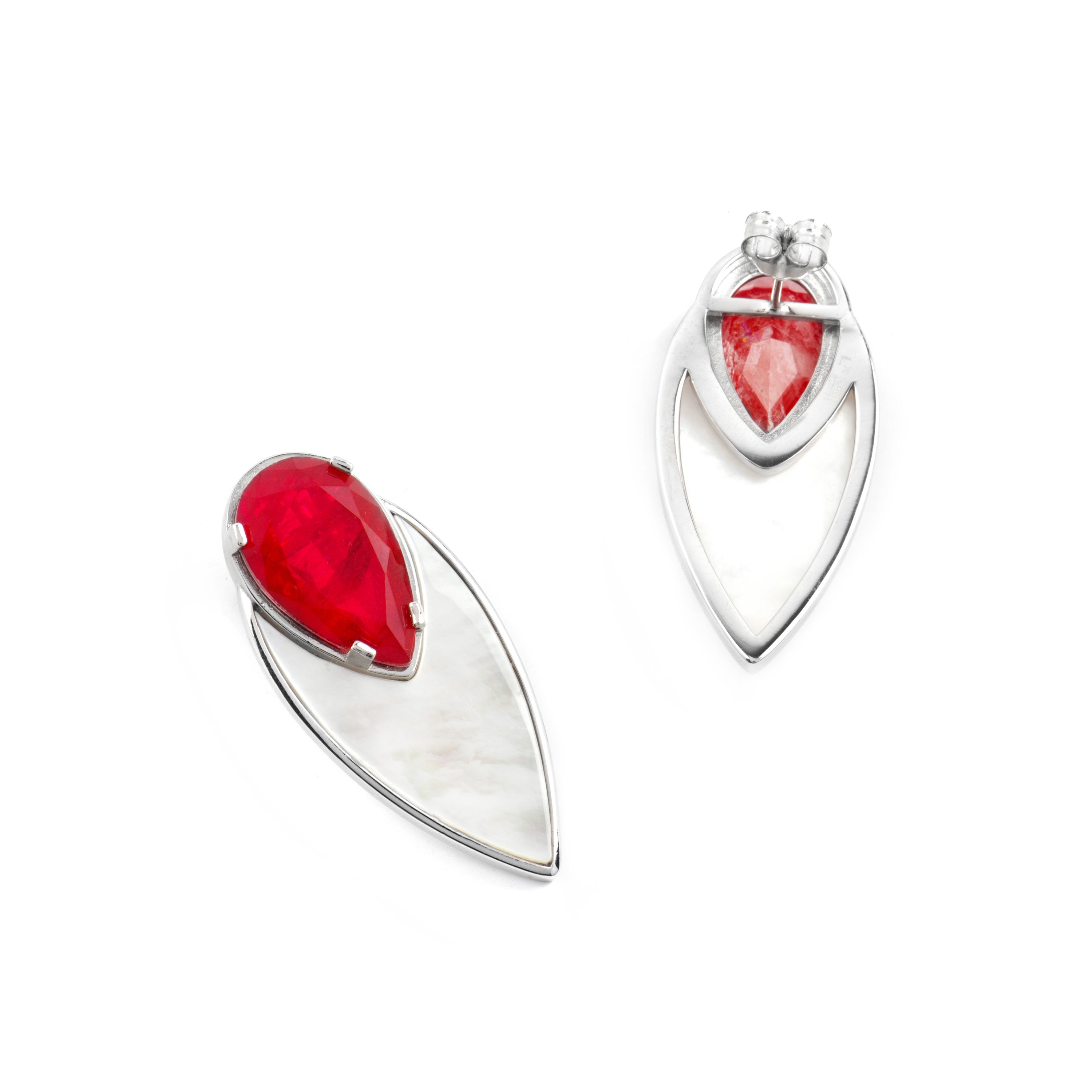 925 Sterling Silver and Hydrothermal Cherry Quartz Earrings with Rhodium Finish - Grywi