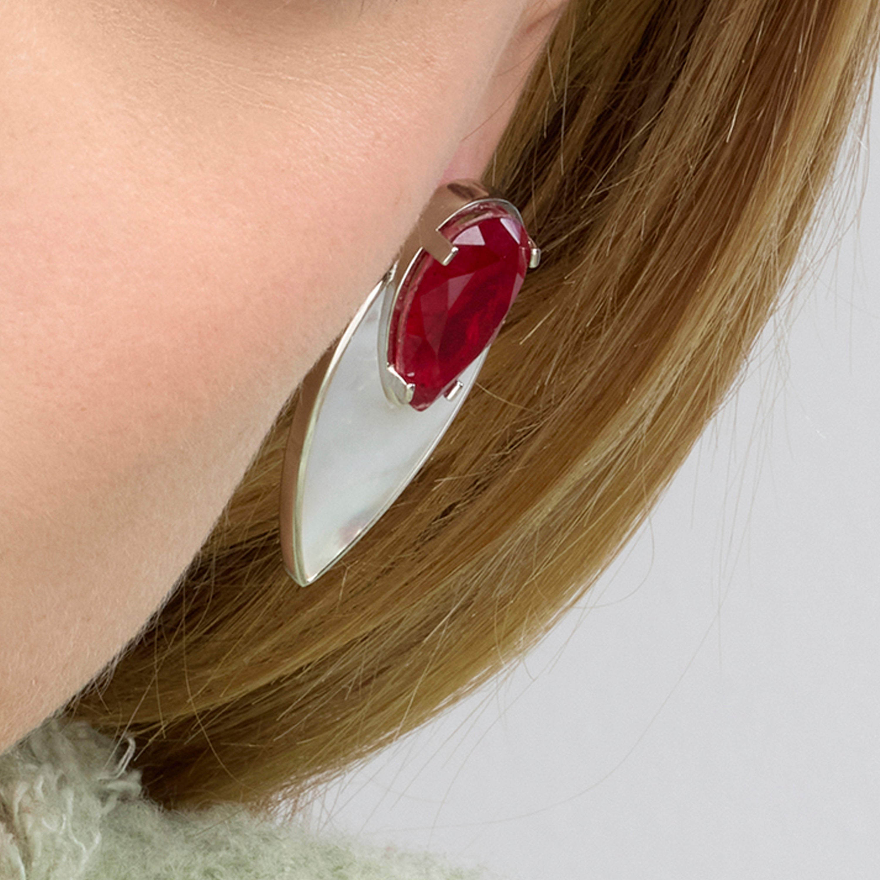 925 Sterling Silver and Hydrothermal Cherry Quartz Earrings with Rhodium Finish - Grywi