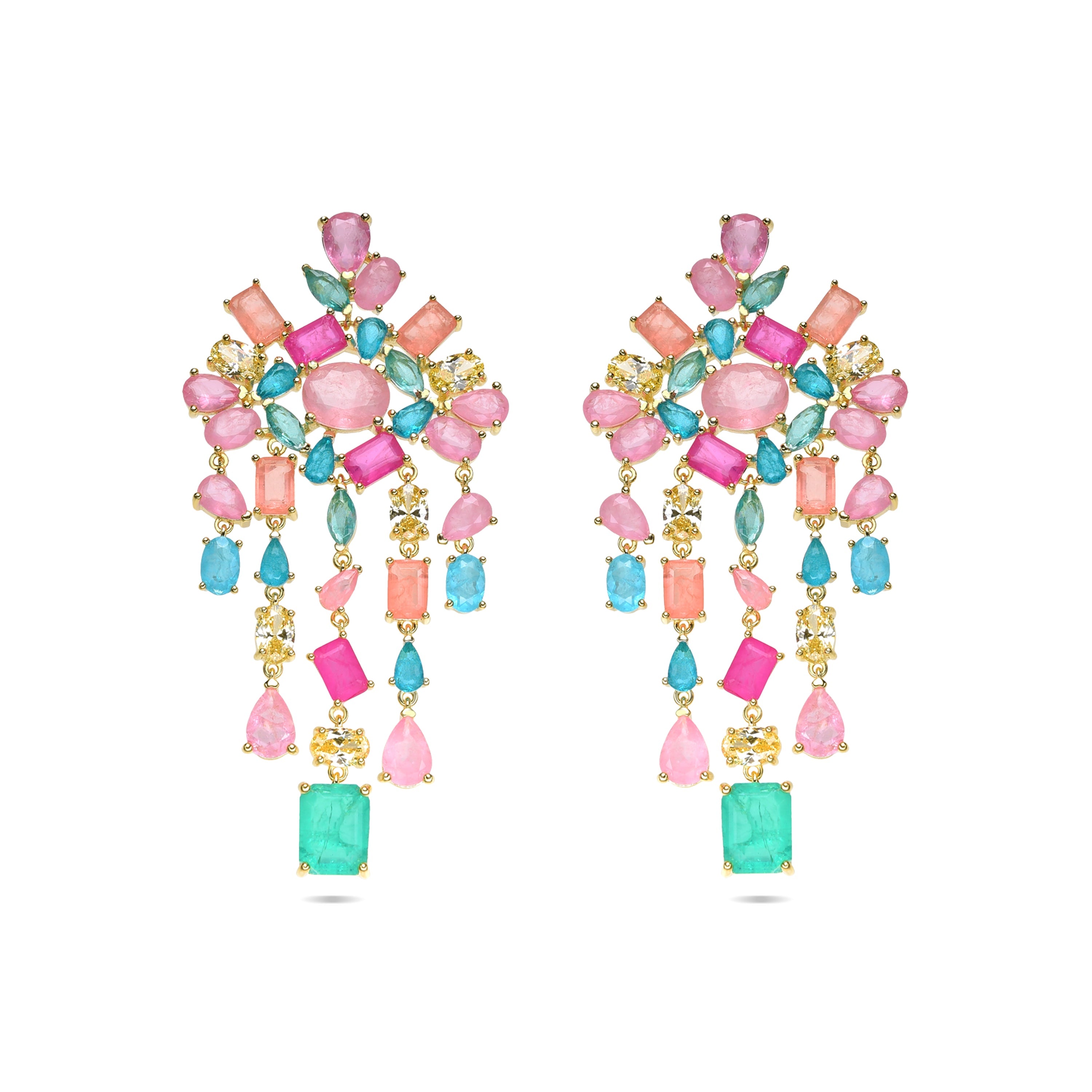 925 Sterling Silver and Multicolor Hydrothermal Quartz Earrings in 18k Yellow Gold Finish - Pangha
