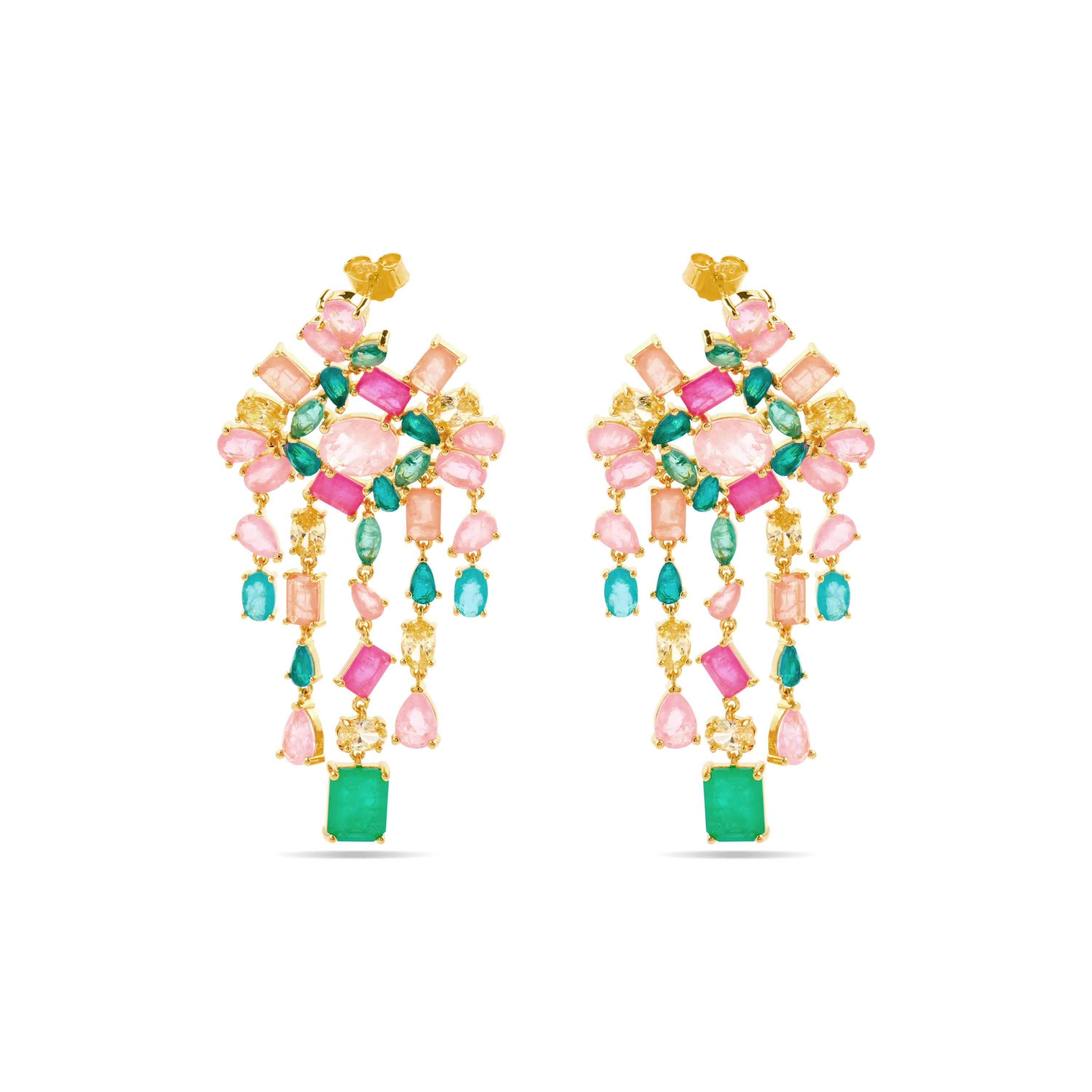 925 Sterling Silver and Multicolor Hydrothermal Quartz Earrings in 18k Yellow Gold Finish - Pangha