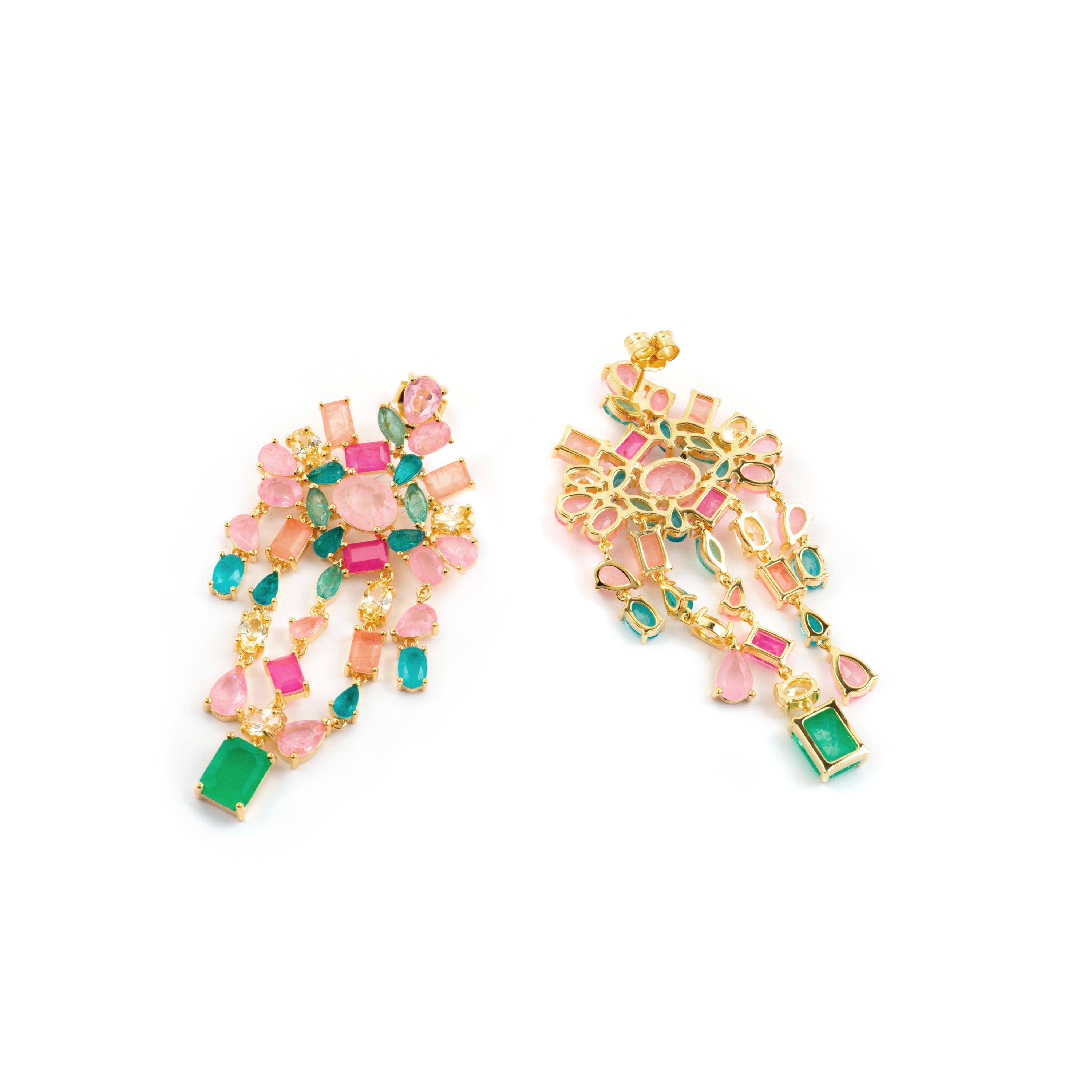 925 Sterling Silver and Multicolor Hydrothermal Quartz Earrings in 18k Yellow Gold Finish - Pangha