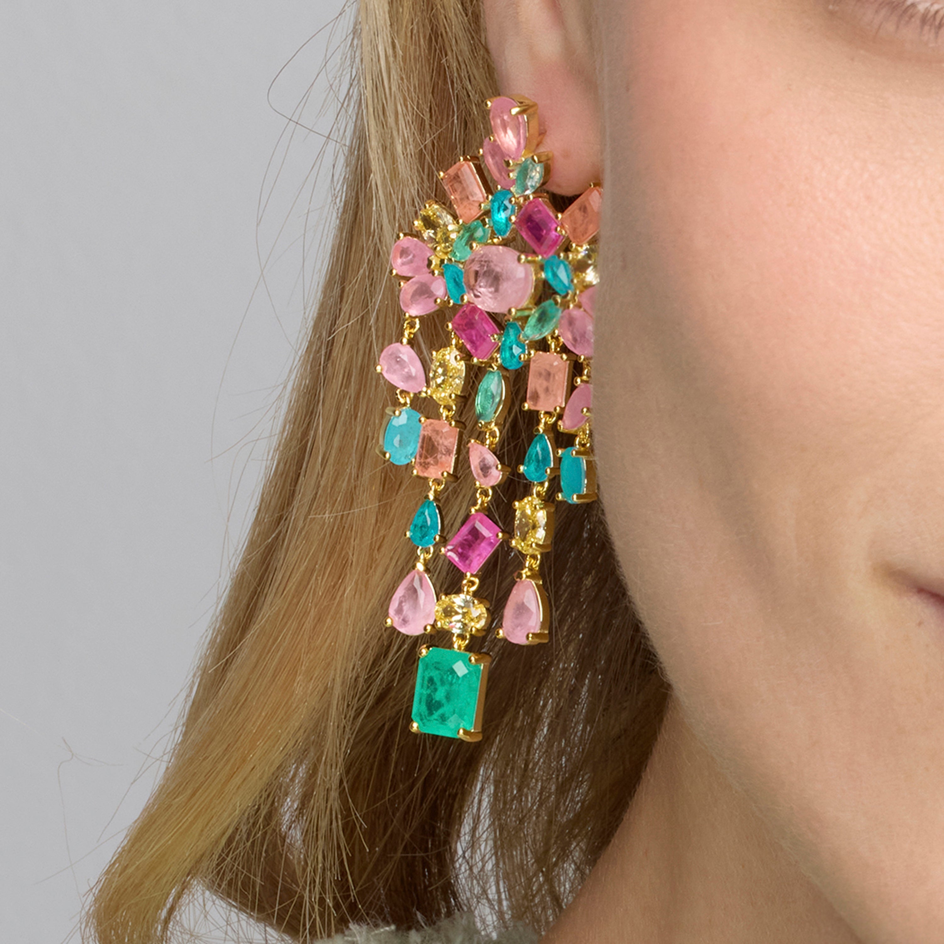 925 Sterling Silver and Multicolor Hydrothermal Quartz Earrings in 18k Yellow Gold Finish - Pangha