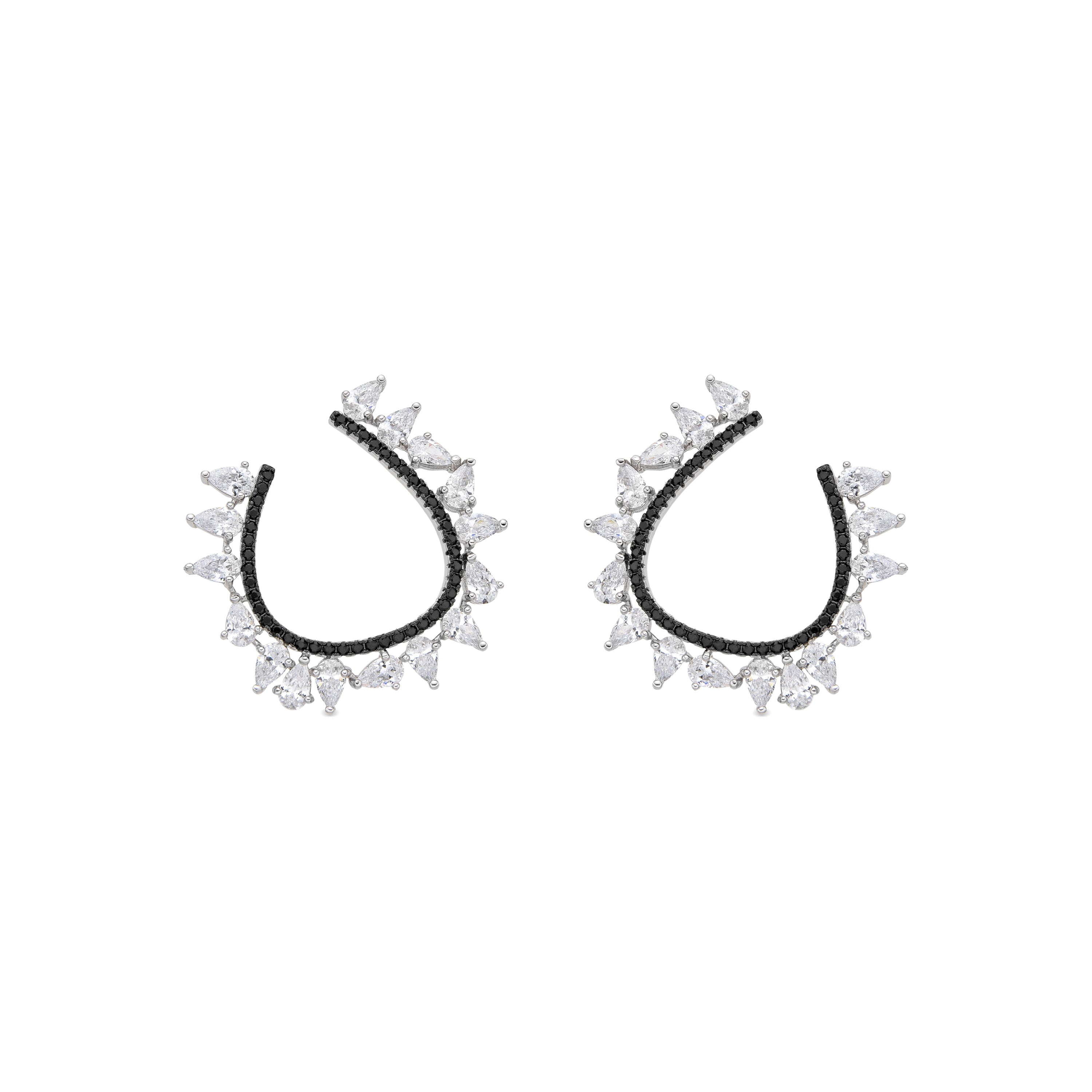 925 Sterling Silver and Onyx Zirconia Earrings with Rhodium Finish - Sidya