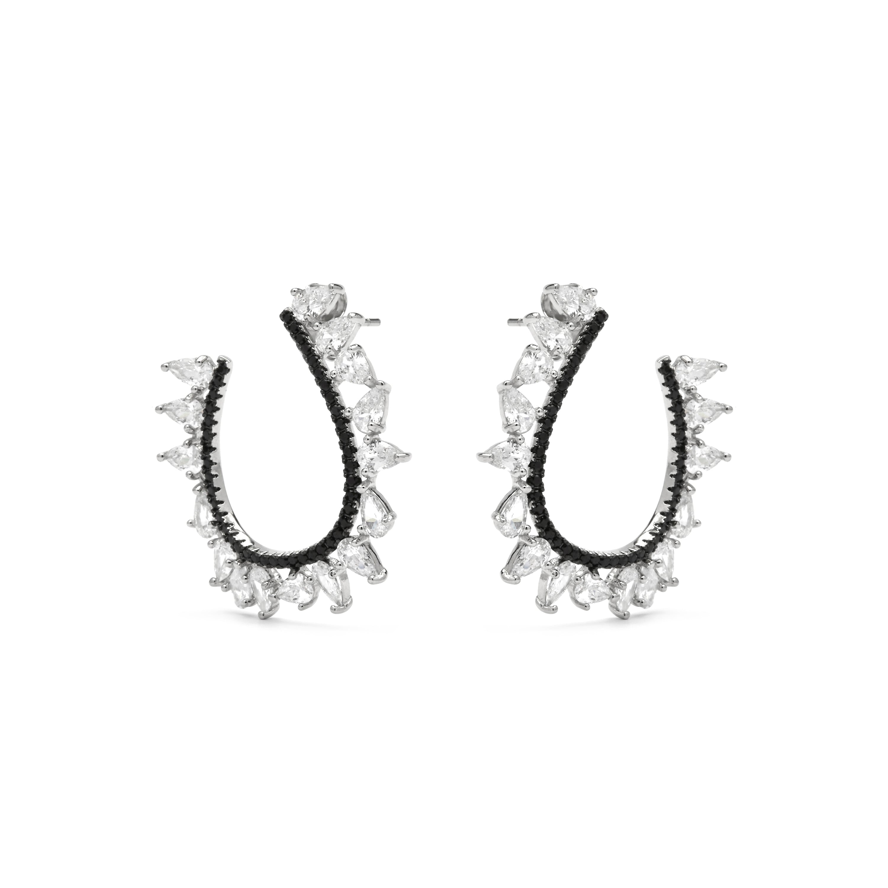 925 Sterling Silver and Onyx Zirconia Earrings with Rhodium Finish - Sidya