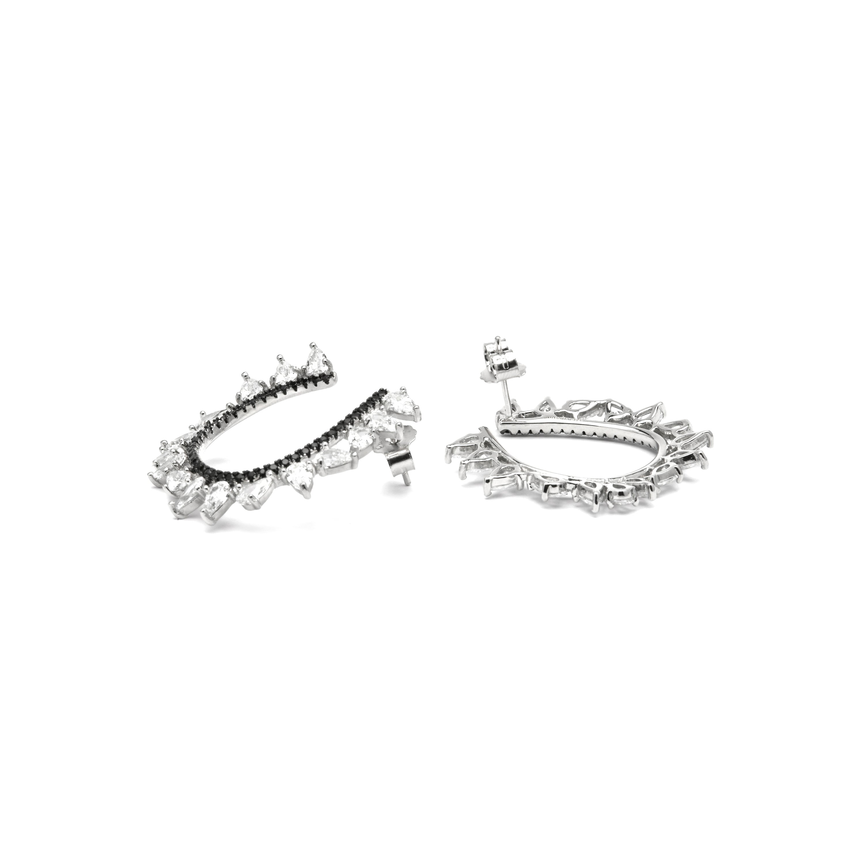 925 Sterling Silver and Onyx Zirconia Earrings with Rhodium Finish - Sidya