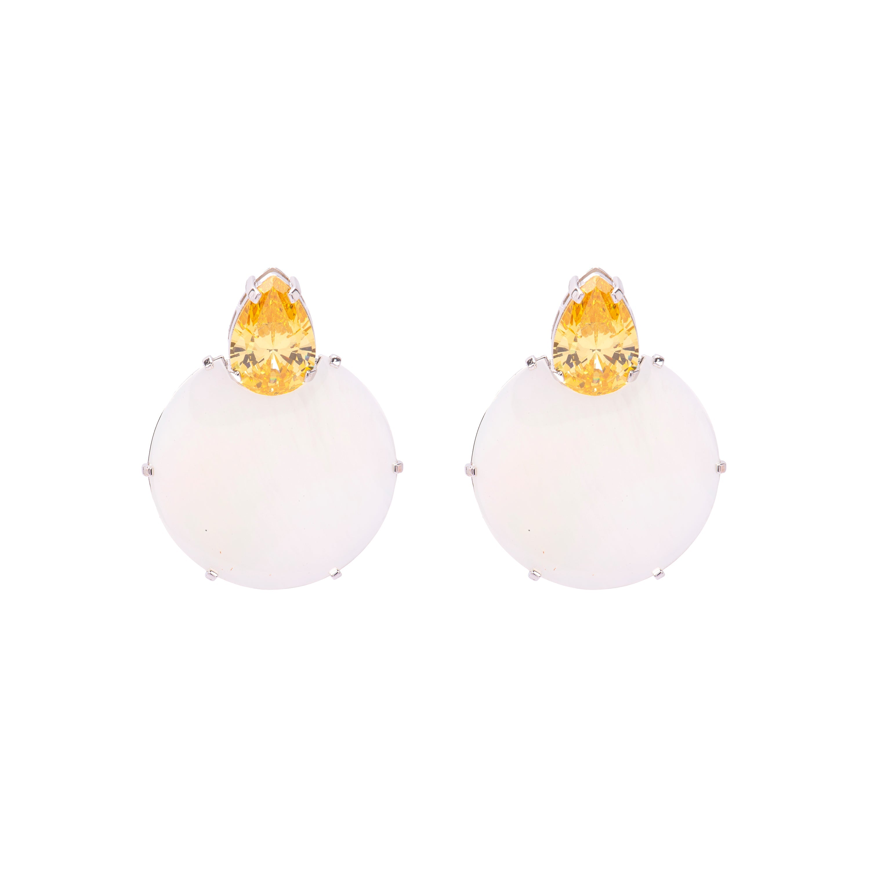 925 Sterling Silver and White Mother-of-Pearl Earrings with 18k Yellow Gold Finish - Mubi