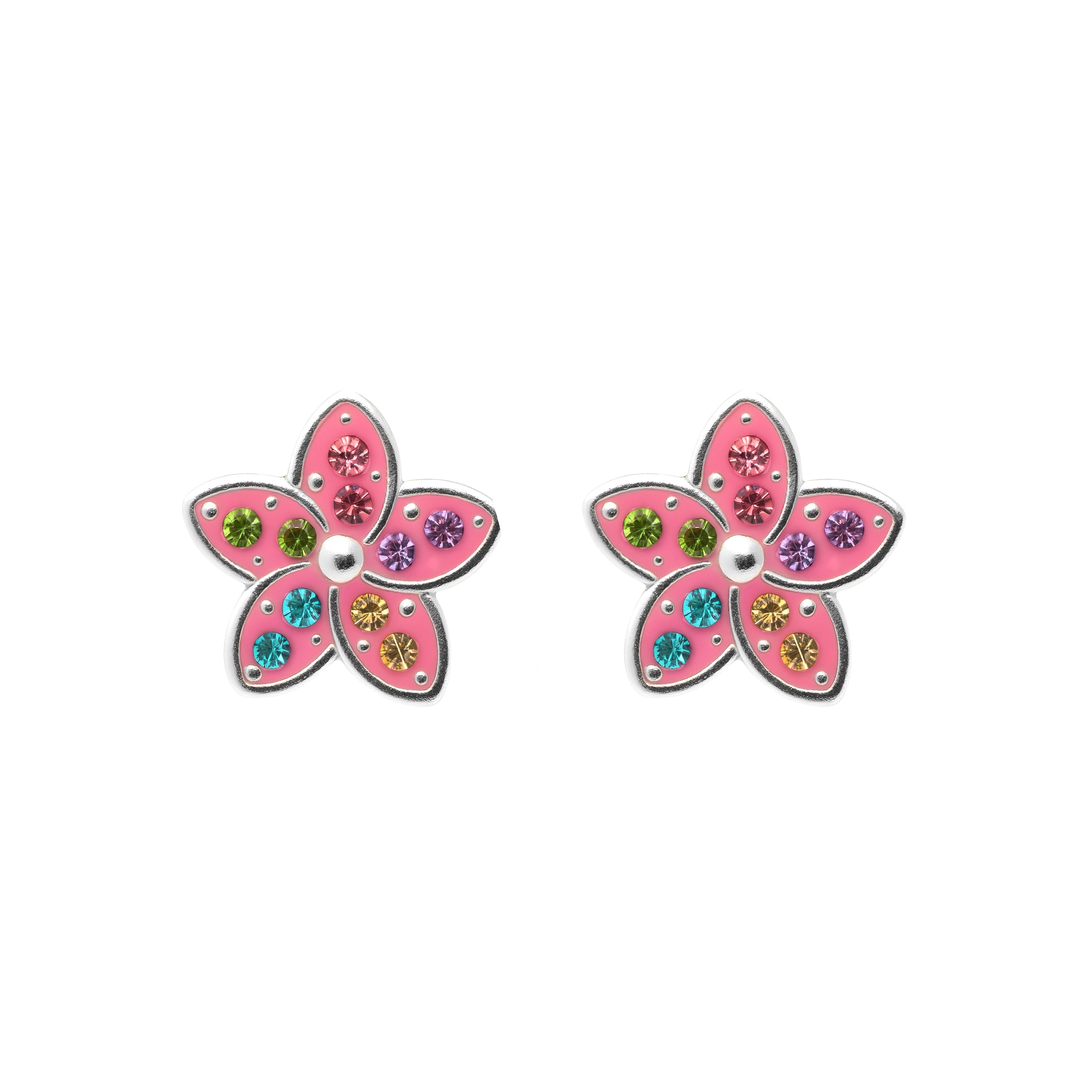 925 Sterling Silver Multicolor Cubic Zirconia Rhodium Plated Stud Earrings - Biaha