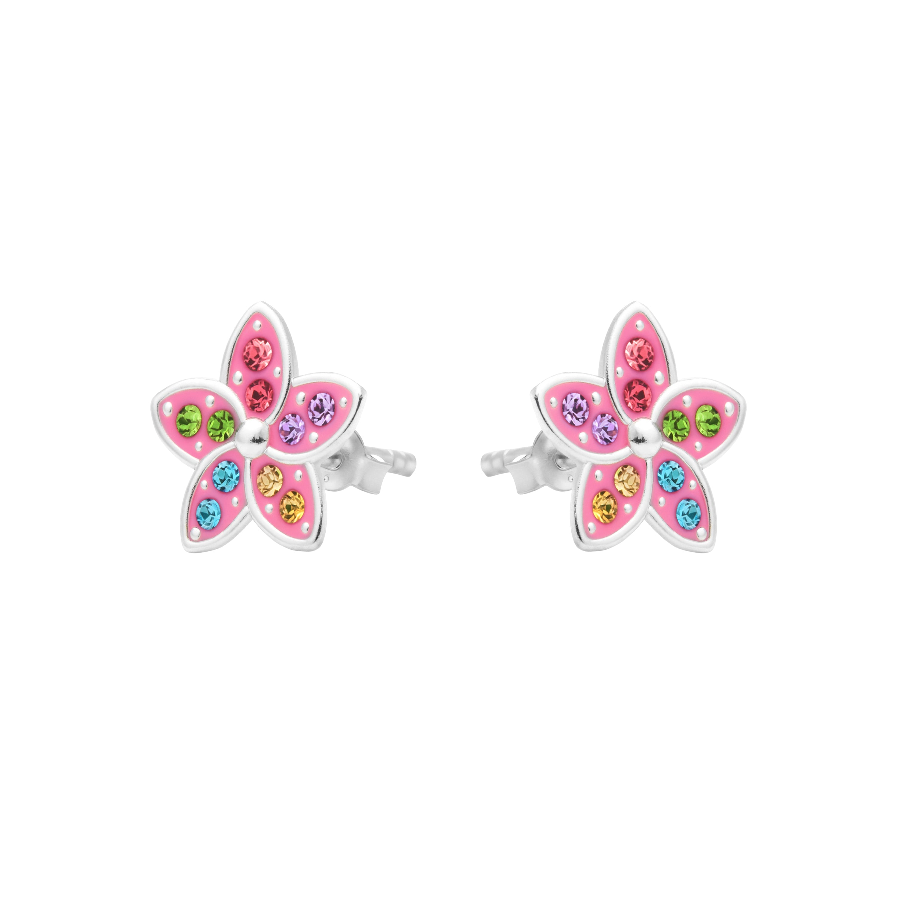 925 Sterling Silver Multicolor Cubic Zirconia Rhodium Plated Stud Earrings - Biaha