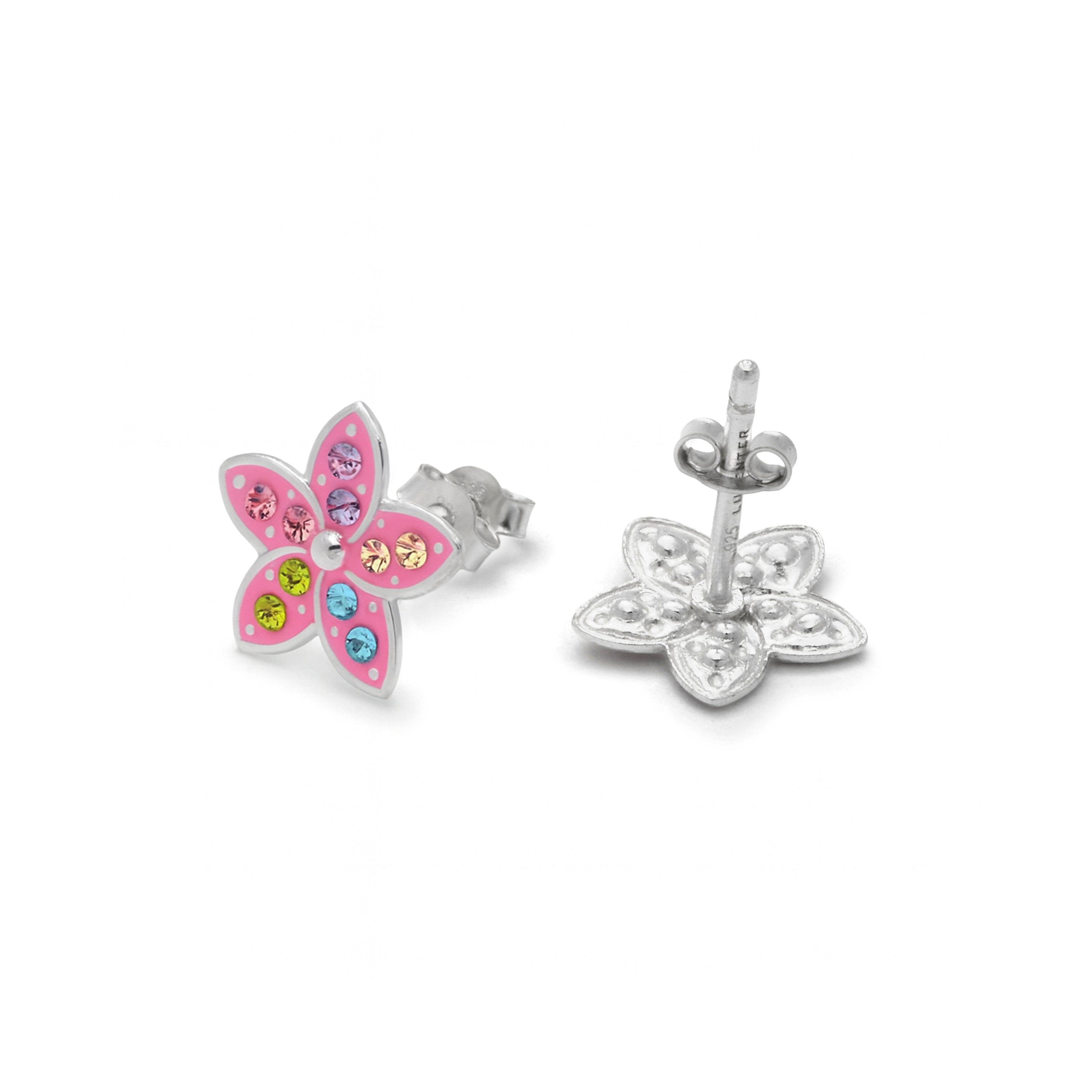 925 Sterling Silver Multicolor Cubic Zirconia Rhodium Plated Stud Earrings - Biaha