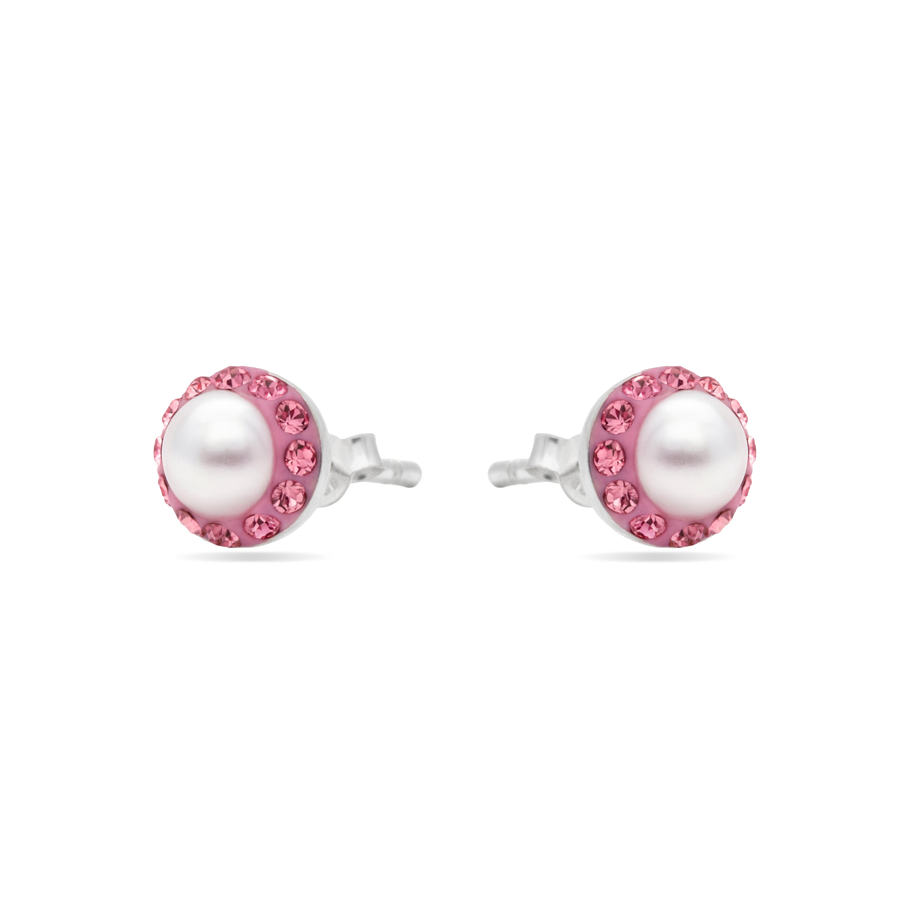 925 Sterling Silver and Pink Zirconia Earrings with Rhodium Finish - Kapore