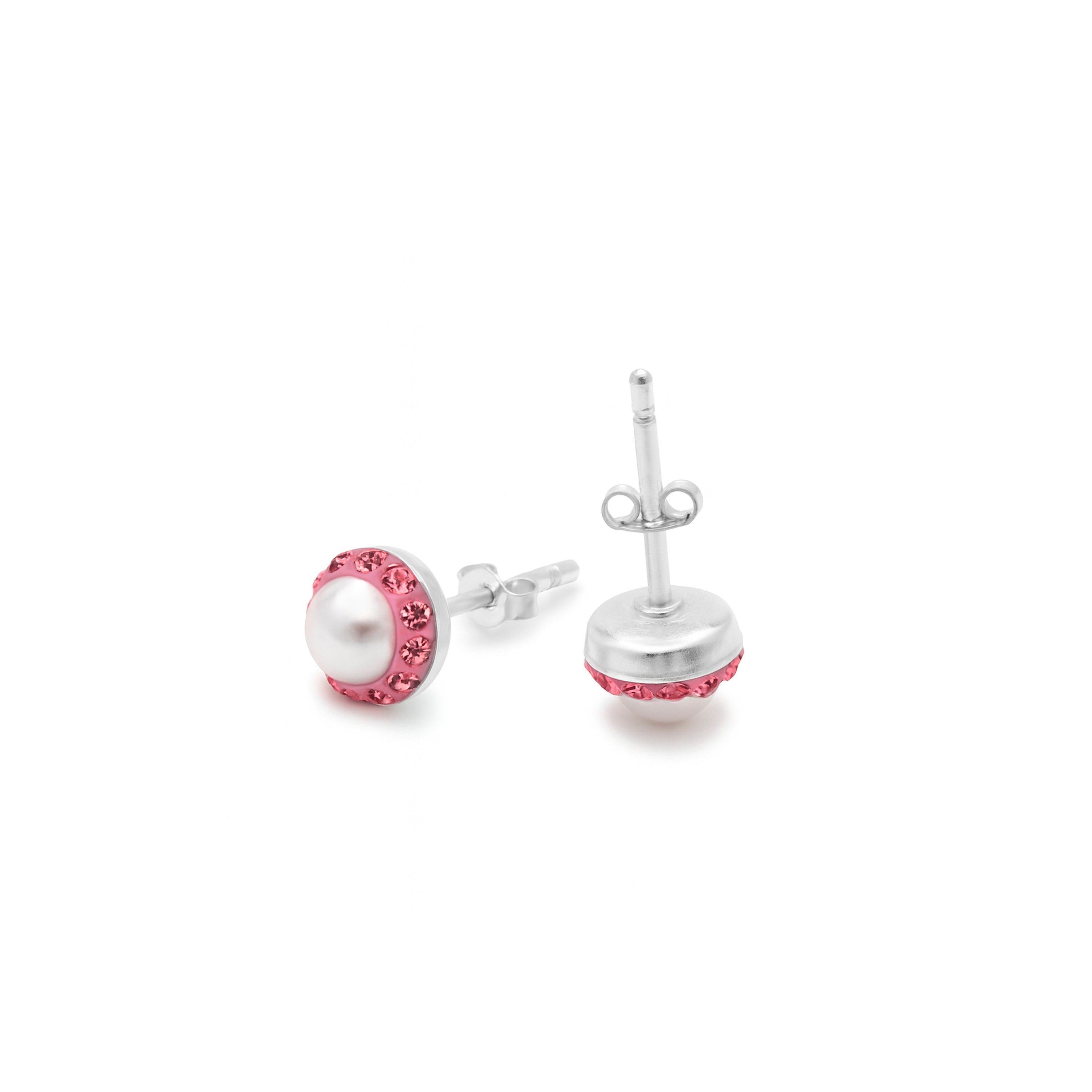 925 Sterling Silver and Pink Zirconia Earrings with Rhodium Finish - Kapore
