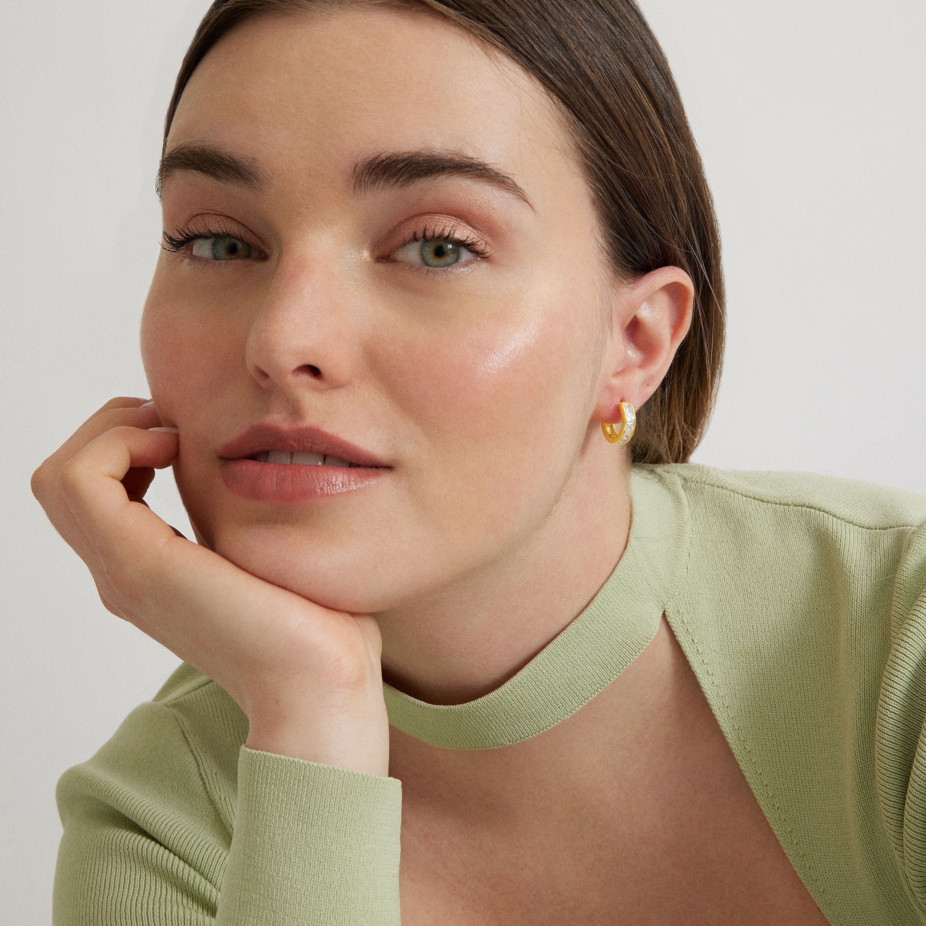 925 Sterling Silver Earrings with Brilliant Zirconia Finished in 18K Yellow Gold - Essential