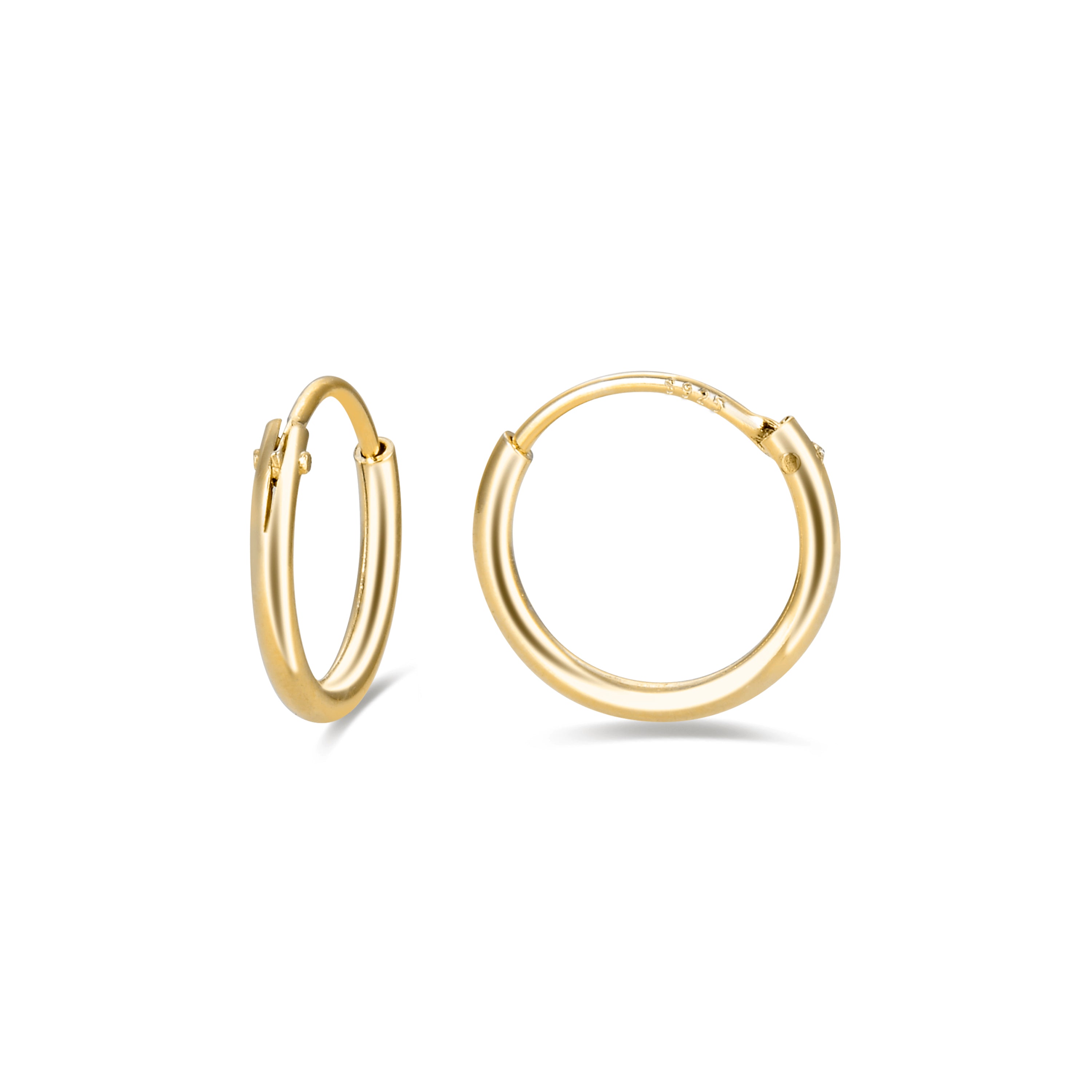 925 Sterling Silver 10mm Stud Earrings with 18K Yellow Gold Plating - Essential