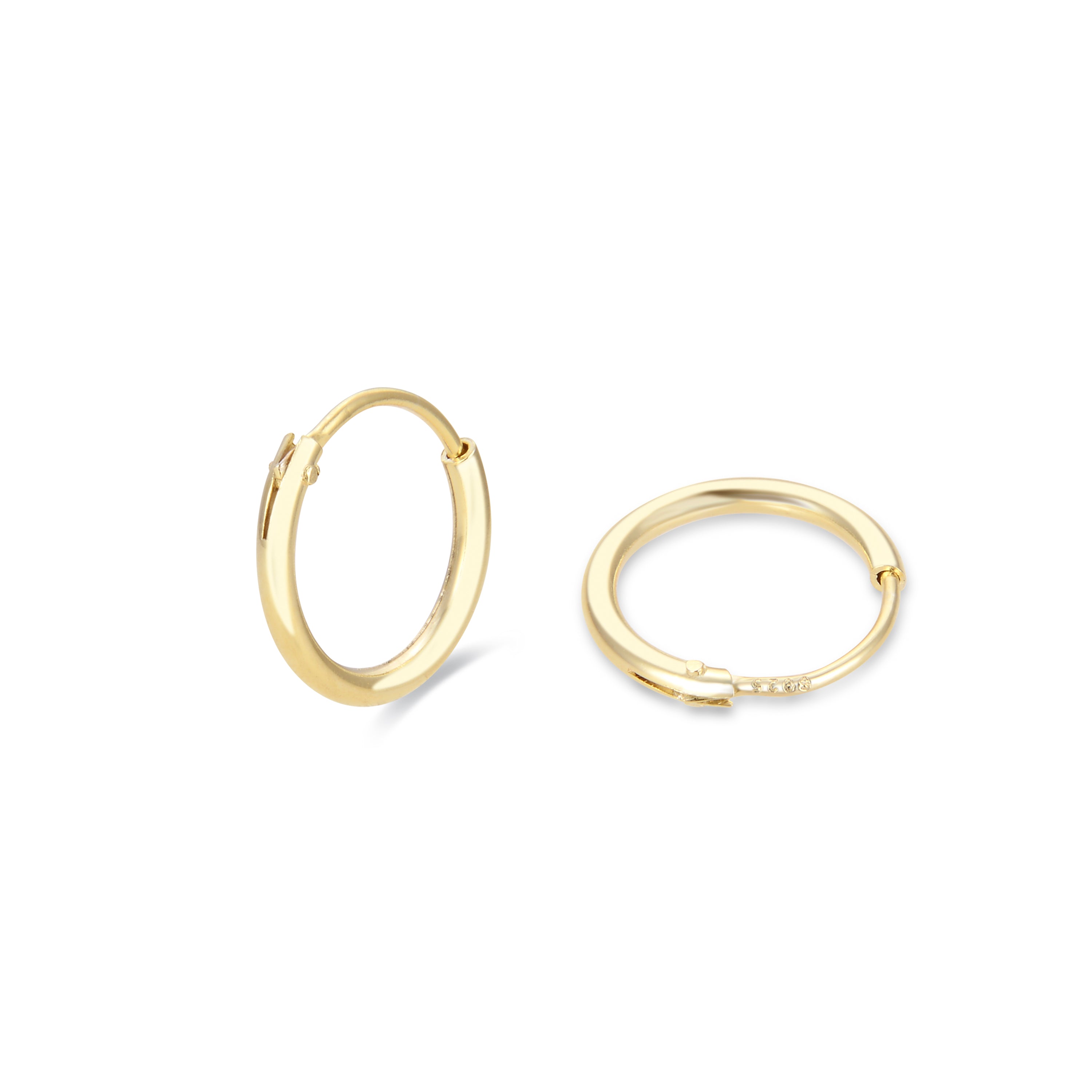 925 Sterling Silver 10mm Stud Earrings with 18K Yellow Gold Plating - Essential