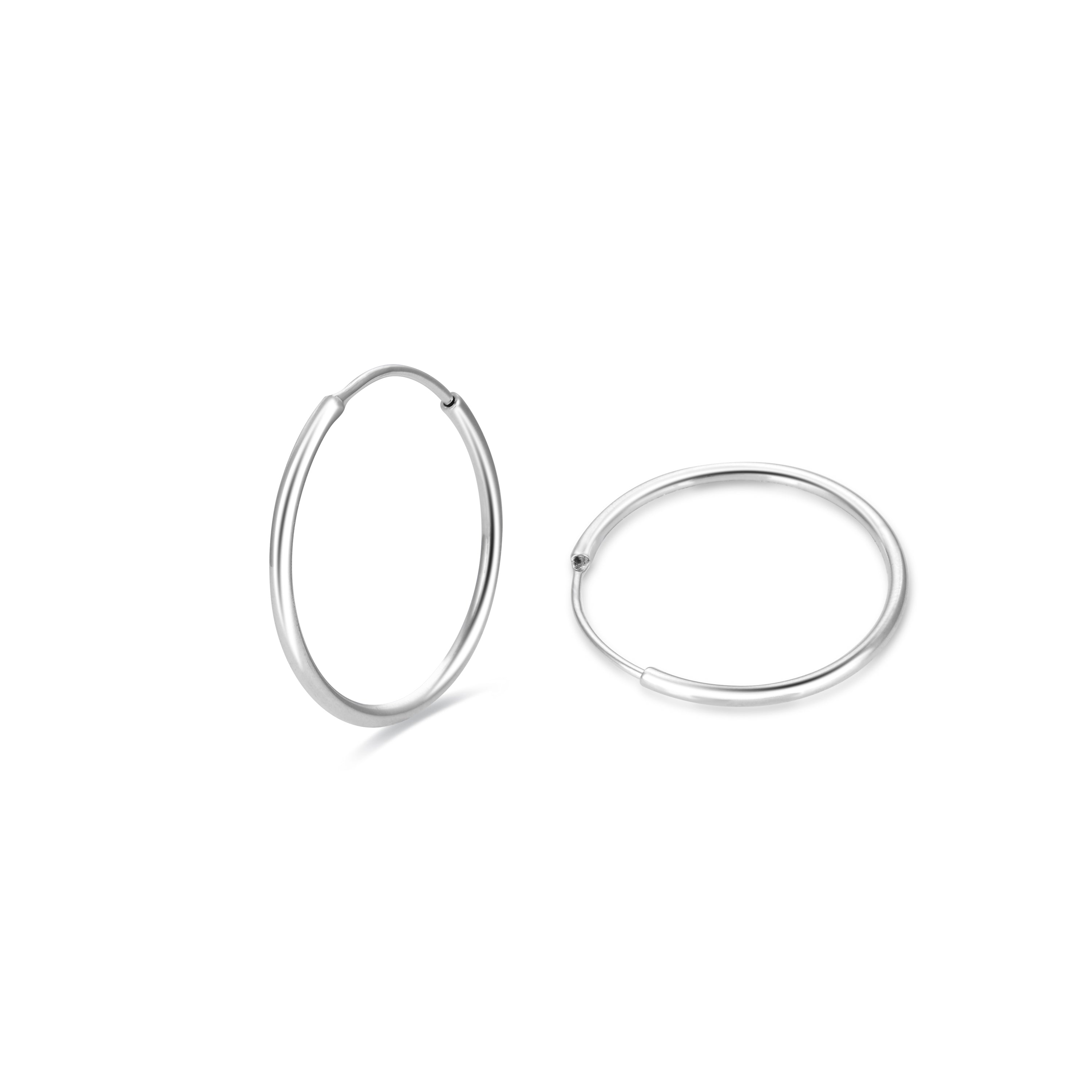 925 Sterling Silver 30mm diameter rhodium-plated earrings - Essential