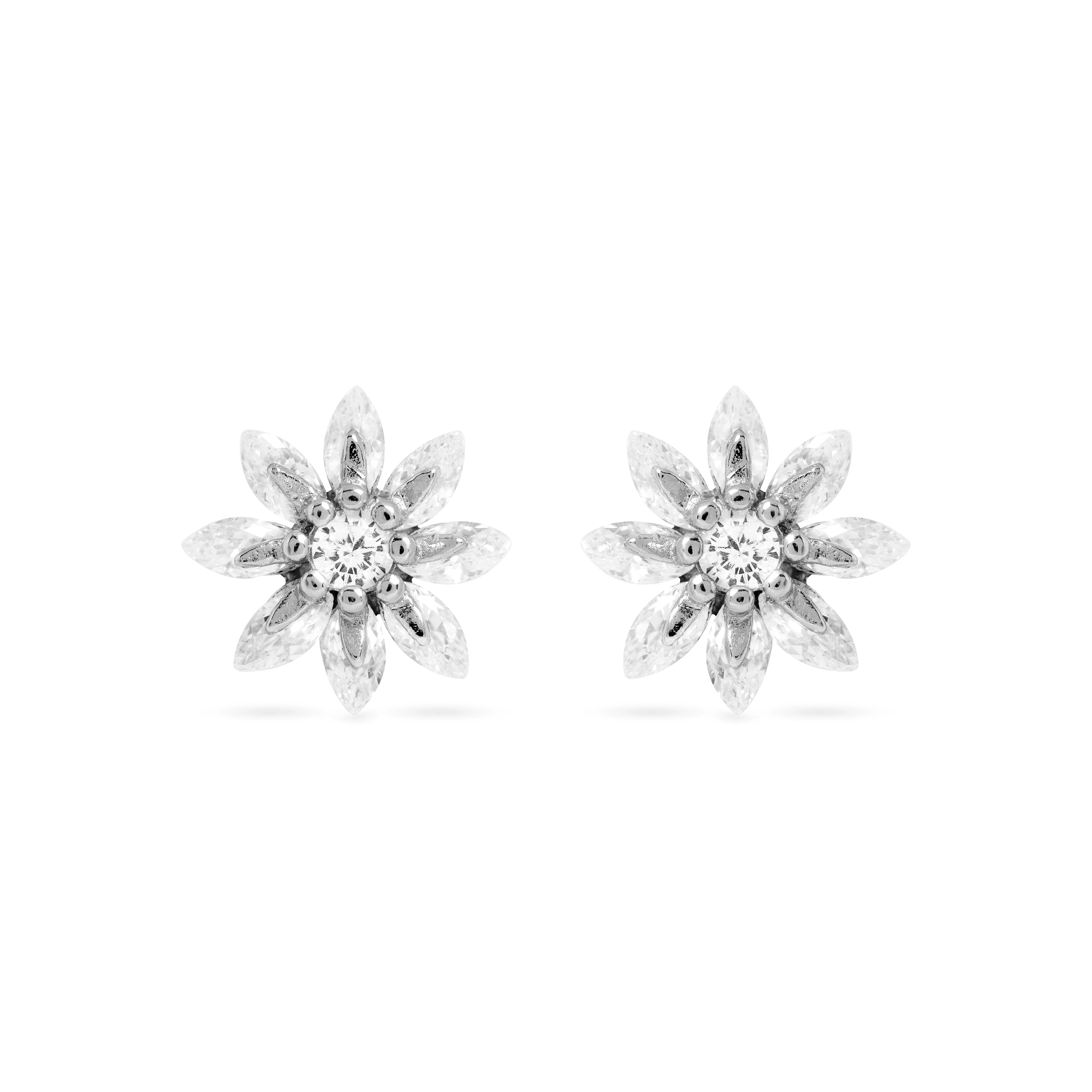 925 Sterling Silver Earrings with Brilliant Zirconia, Rhodium Finish - Aul