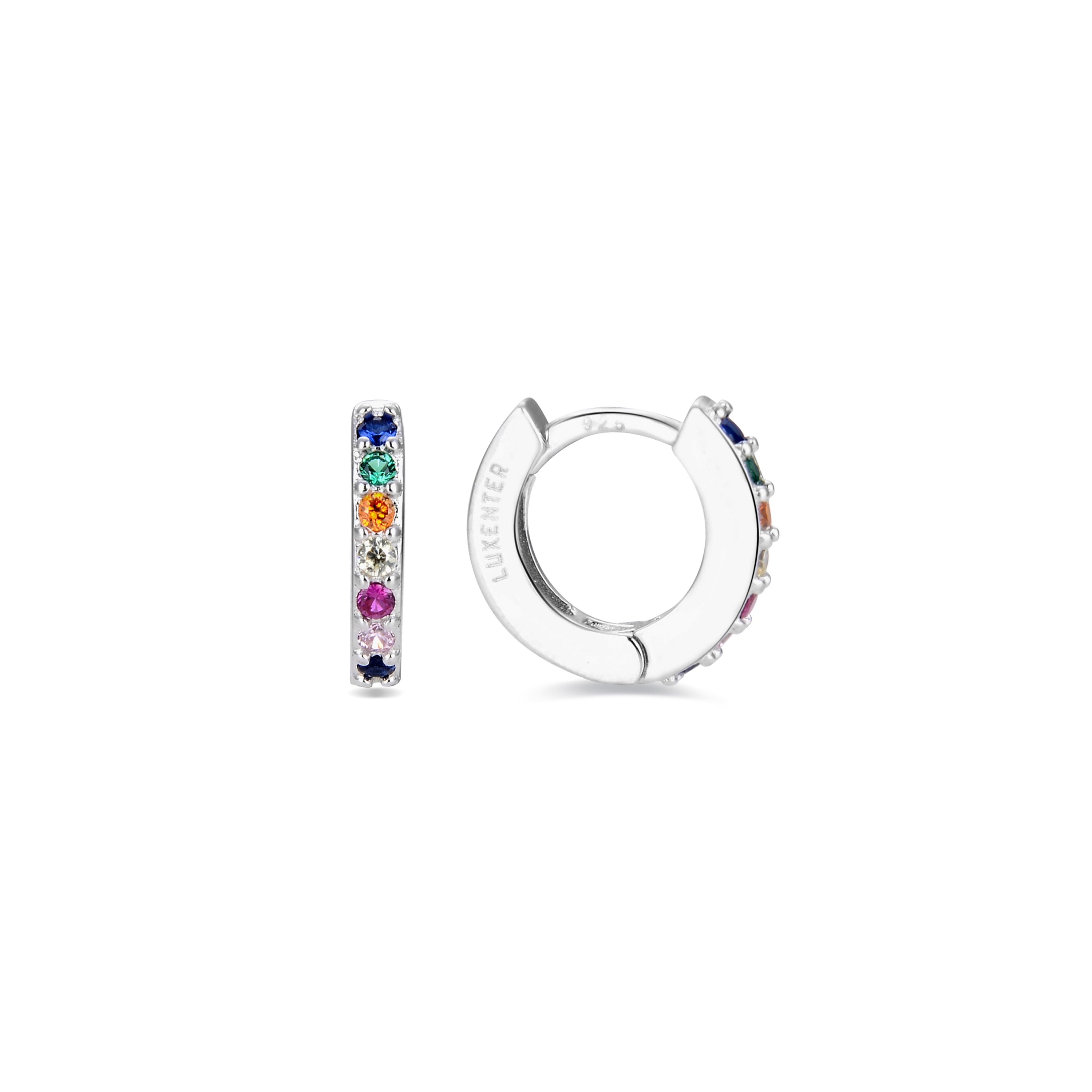 925 Sterling Silver Earrings with Multicolor Zirconia, Rhodium Finish - Leofcar