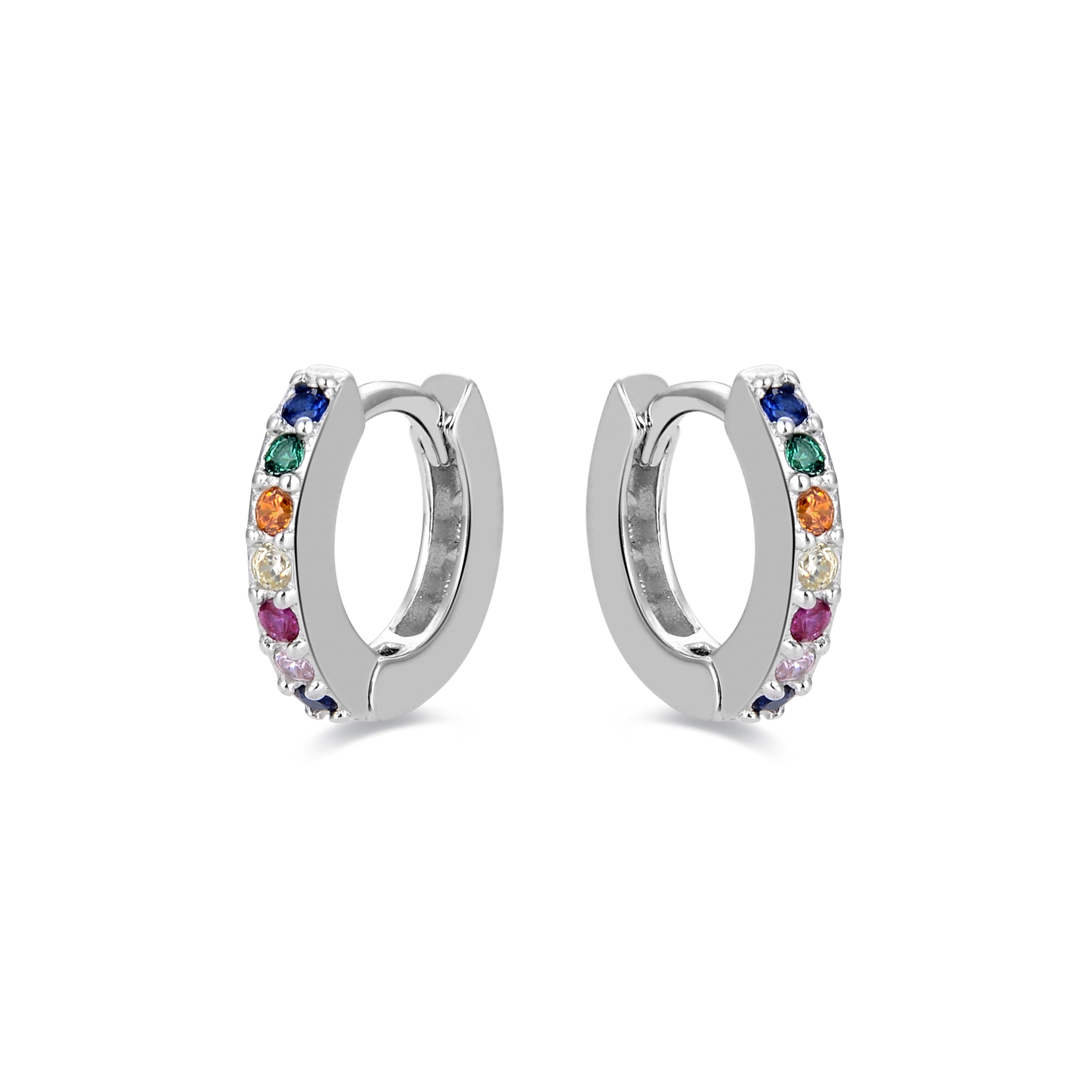 Pendientes de 7mm de Plata de Ley 925 con Circonita Multicolor acabados en rodio - Leofcar