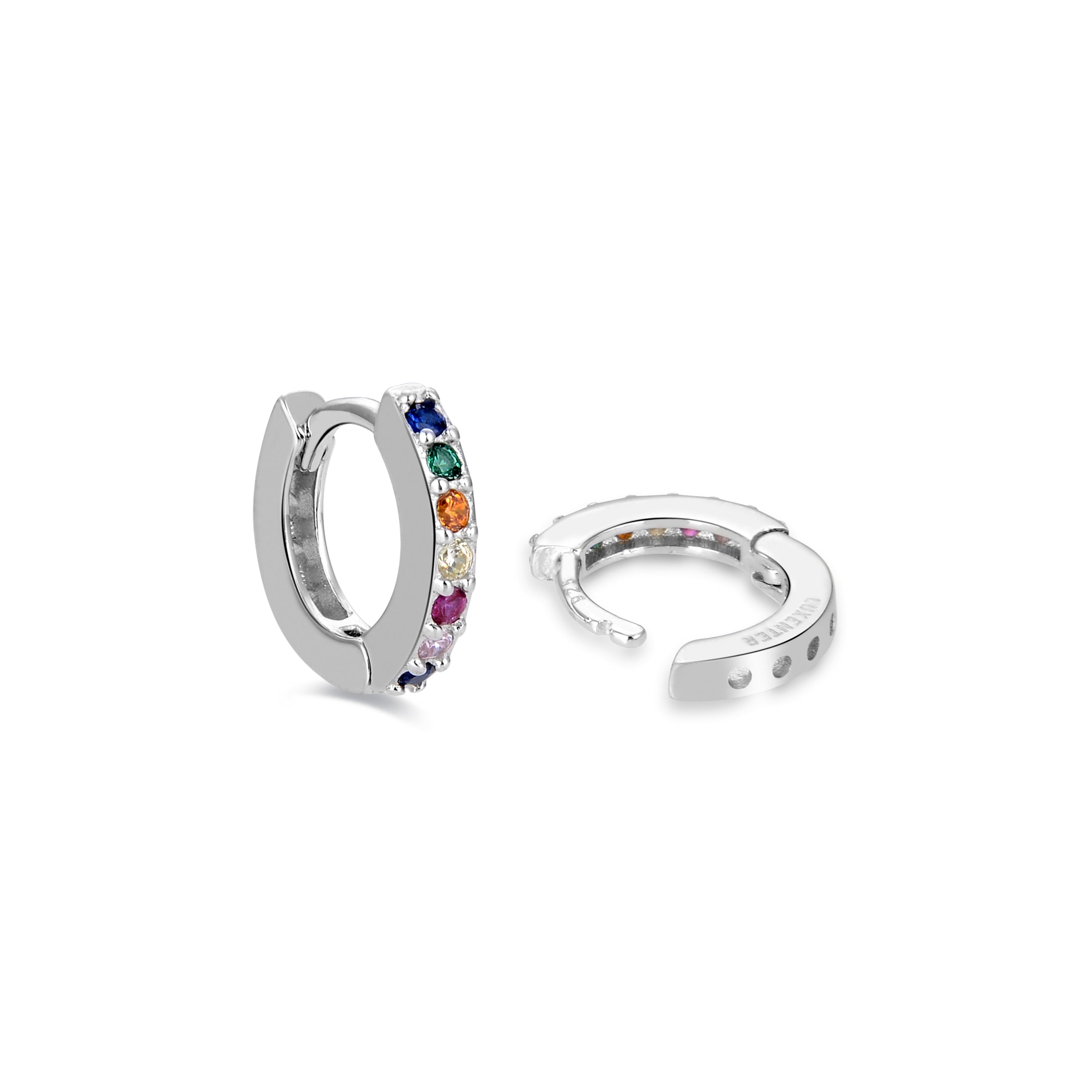 Pendientes de 7mm de Plata de Ley 925 con Circonita Multicolor acabados en rodio - Leofcar
