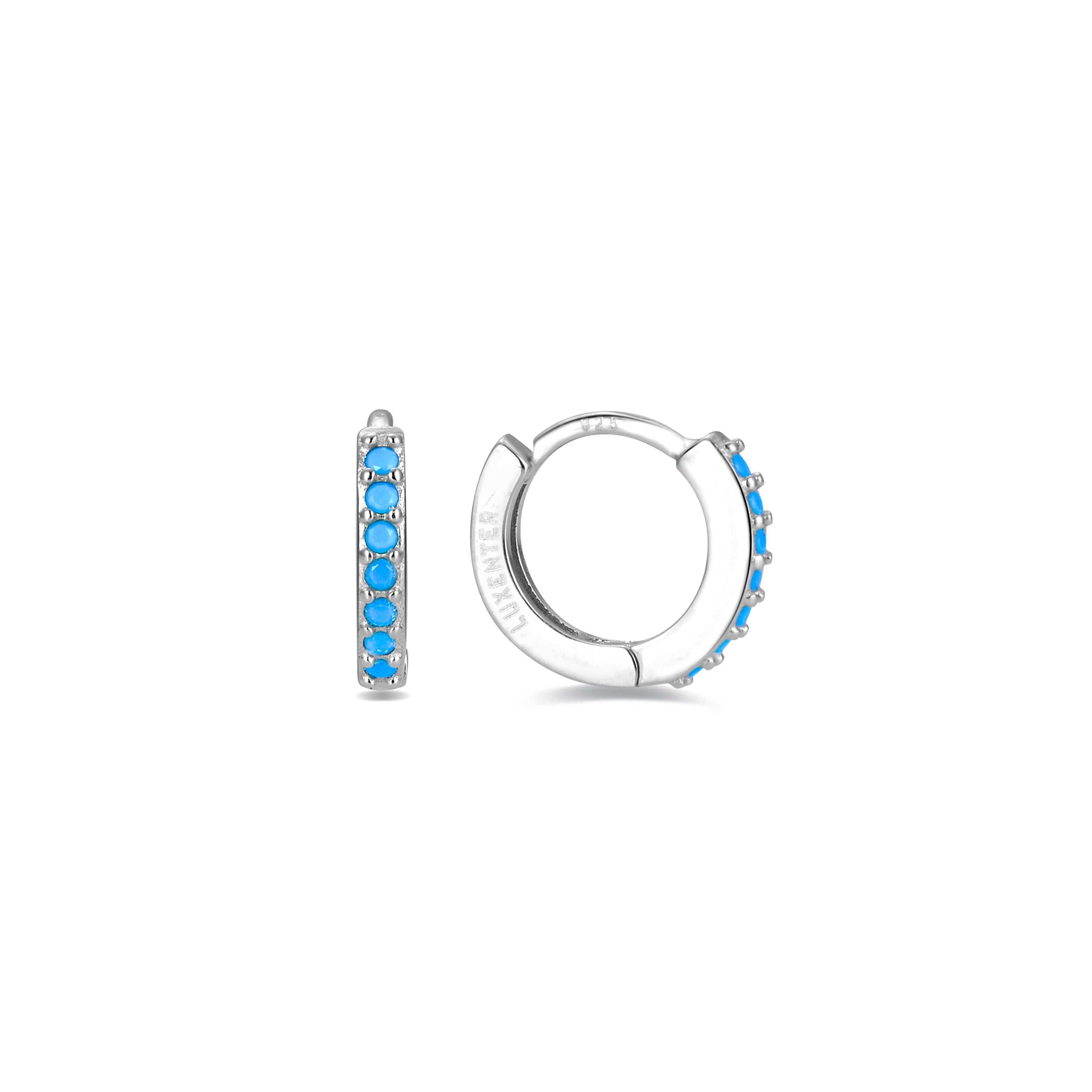 925 Sterling Silver Earrings with Turquoise and Rhodium Finish - Leofcar