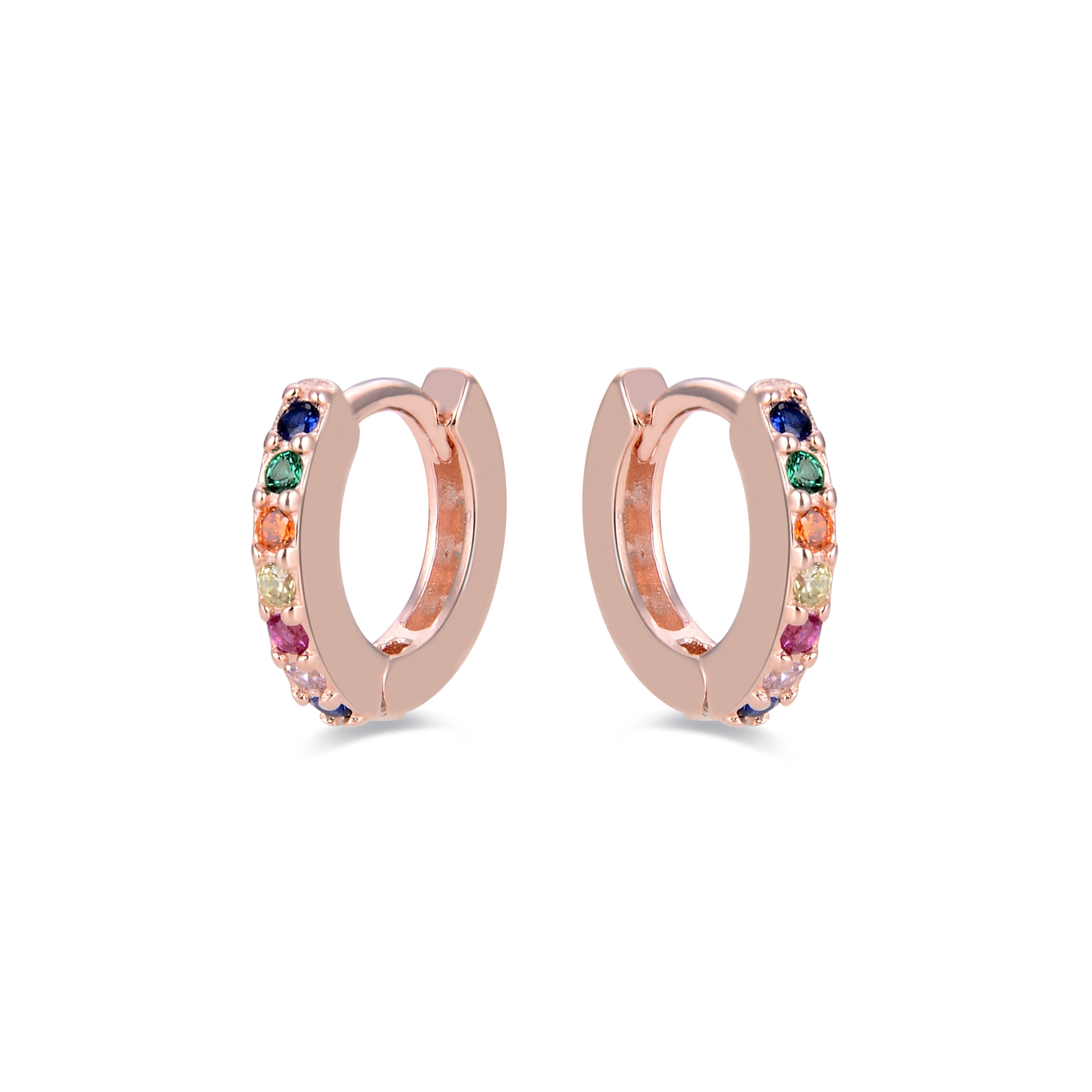 18K Rose Gold Plated 925 Sterling Silver 7mm Multicolored Cubic Zirconia Stud Earrings - Leofcar