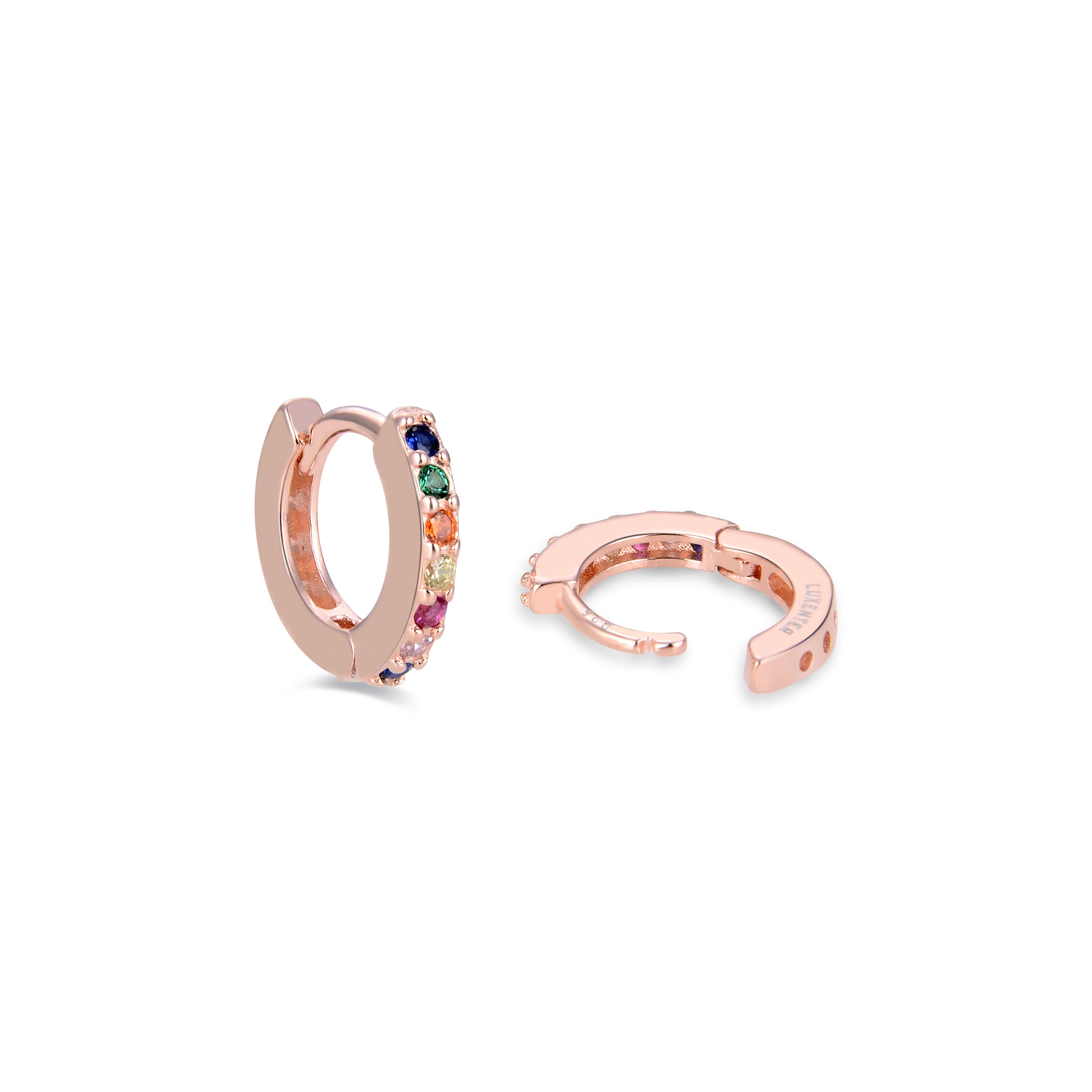 18K Rose Gold Plated 925 Sterling Silver 7mm Multicolored Cubic Zirconia Stud Earrings - Leofcar