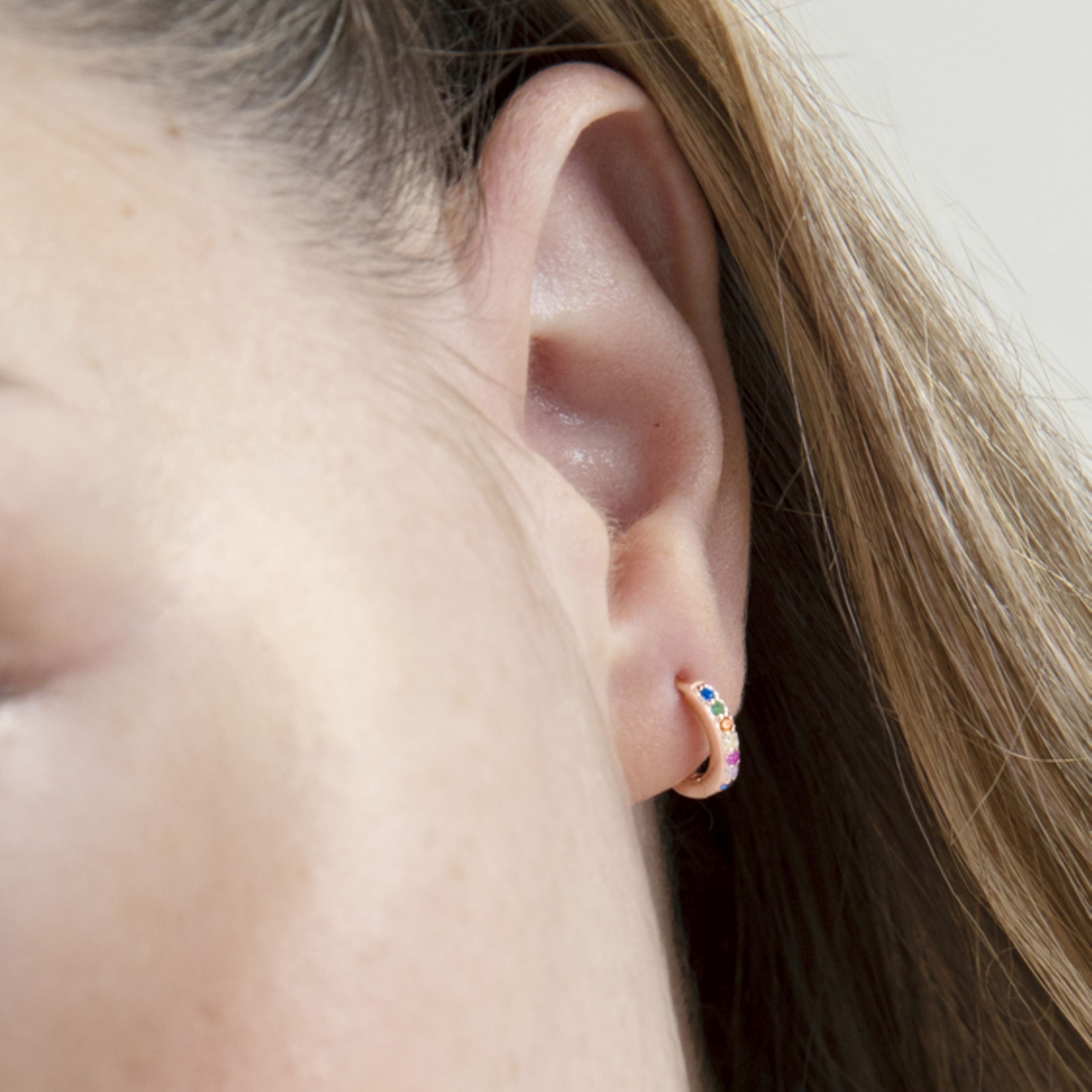 18K Rose Gold Plated 925 Sterling Silver 7mm Multicolored Cubic Zirconia Stud Earrings - Leofcar